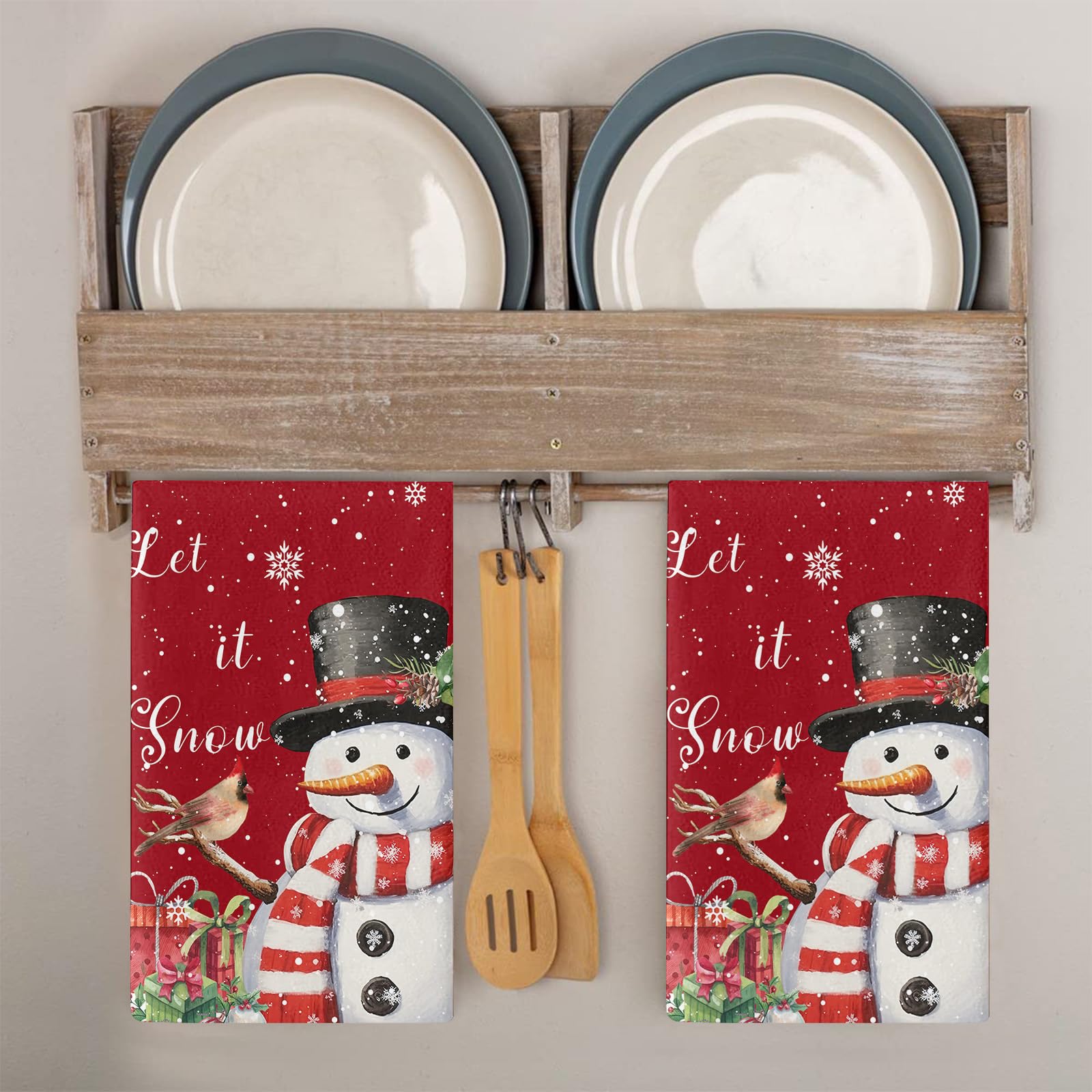 Trapos Cocina Rojo Muñeco De Nieve Paños de Cocina Suaves y Absorbentes Paños Cocina Reutilizables Trapos de Cocina para Secar Toallas Lavable Toallas de Barra 2 Piezas (44x74 cm)