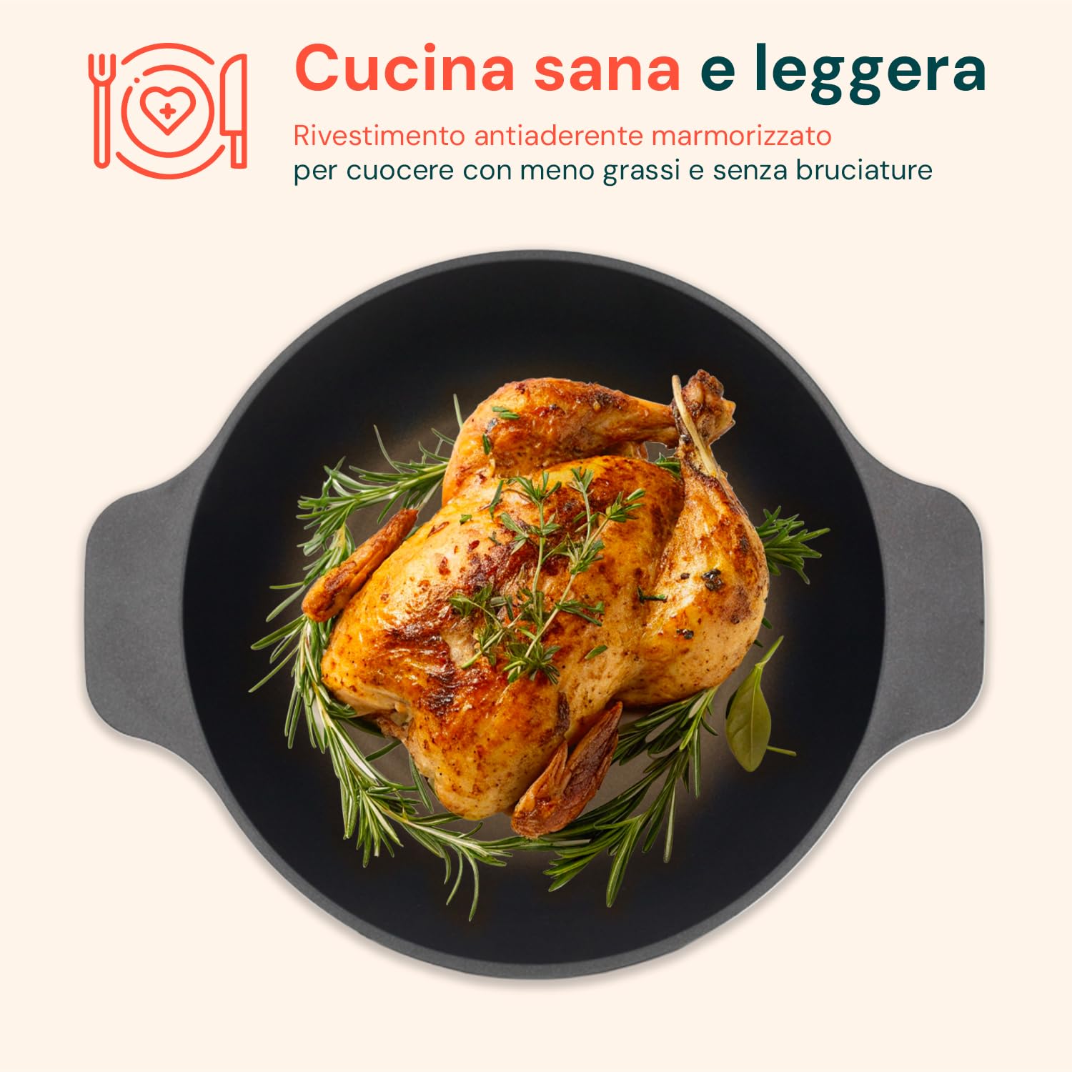 Avilia - Pentole Antiaderente Diametro 28 cm Capacità 4,5 L con Coperchio in Alluminio per Induzione, Perfetta per Stufati e Paella, Uso anche in Forno, Casseruola Antiaderente Robusta