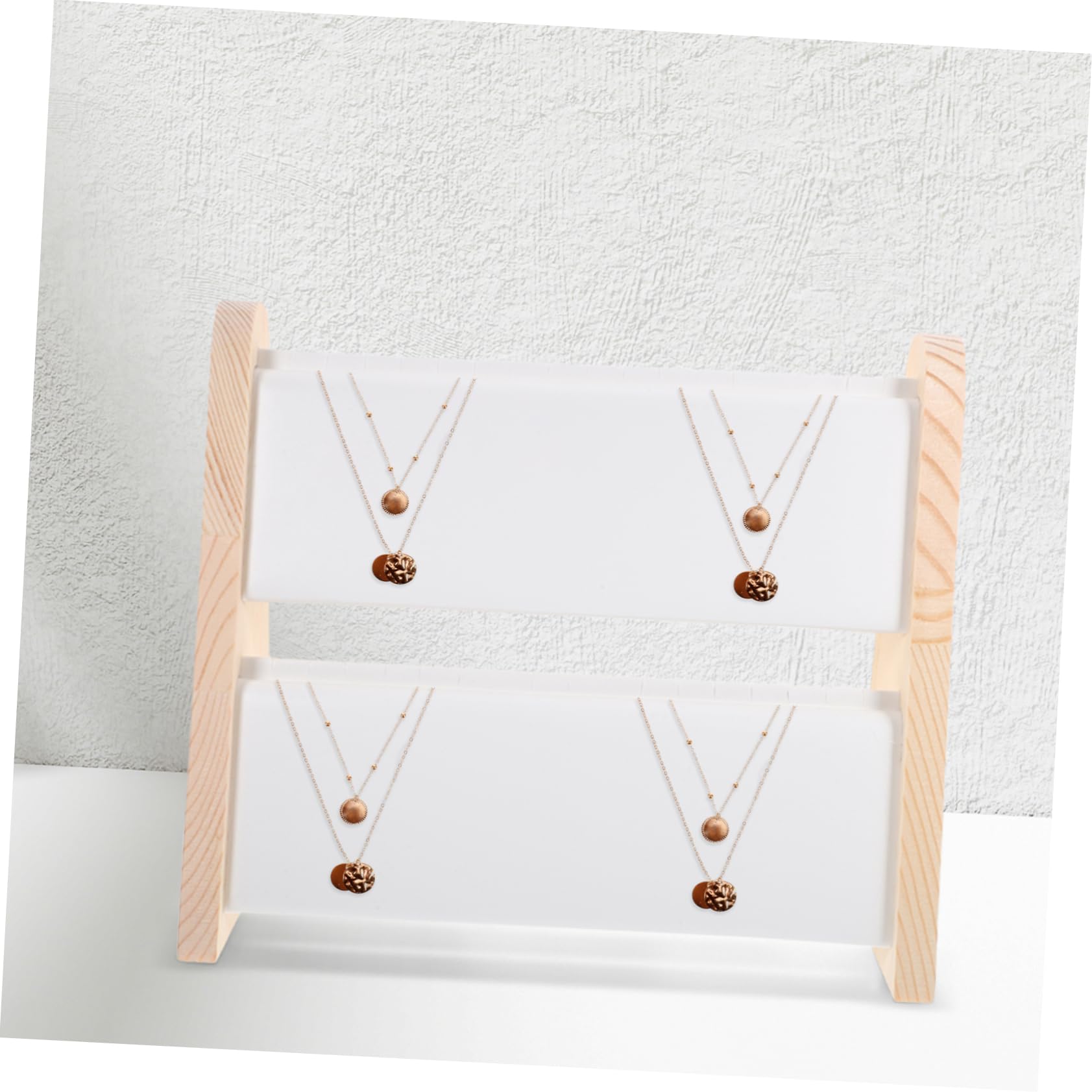 Hohopeti Espositore per Collane in Legno Bianco, Organizer Gioielli a 2 Livelli, Superficie Liscia, per Vetrine e Negozi