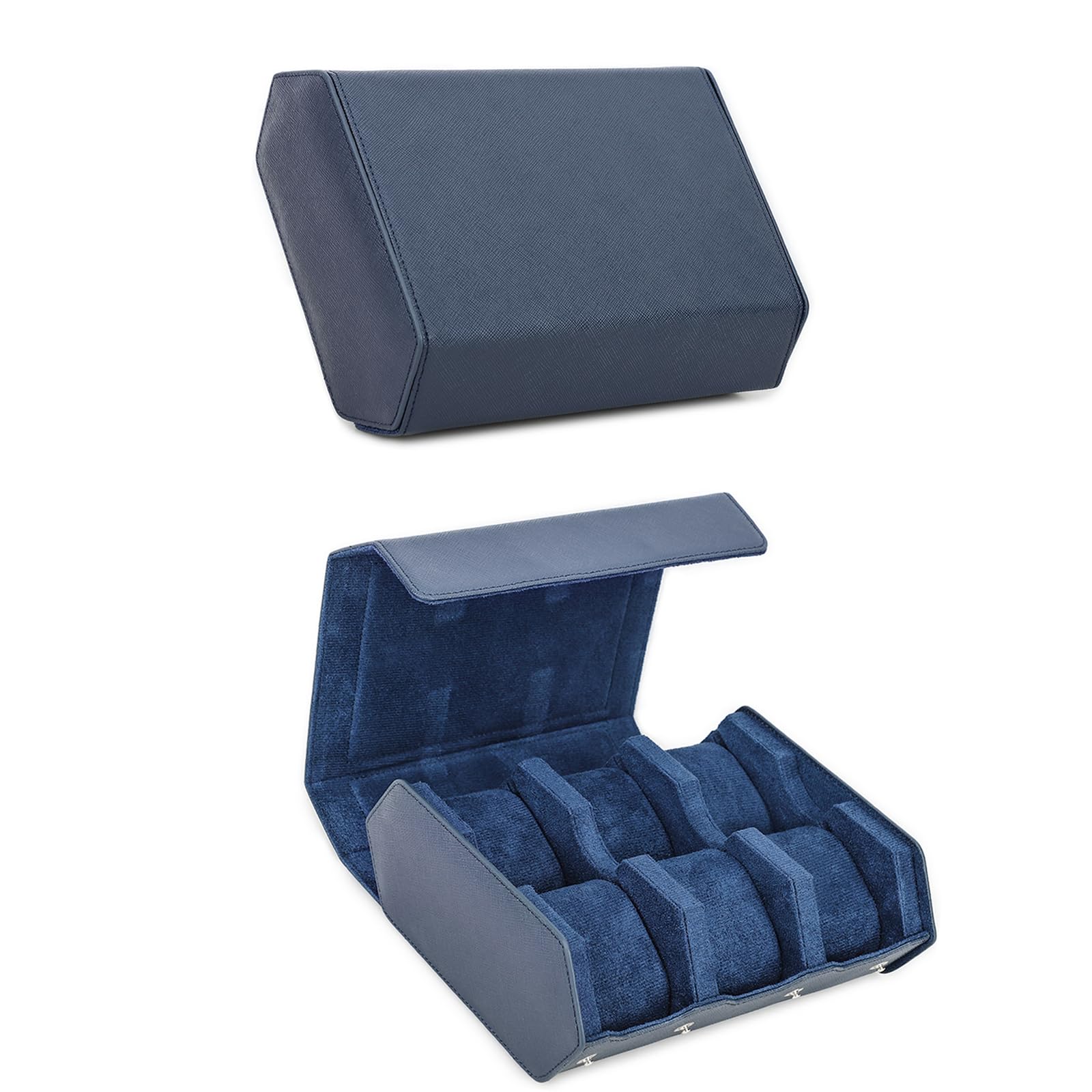 Hiram Hexagon etui na zegarek, prawdziwa skóra saffiano, pudełko na 6 zegarków, skórzane 6 przegródek, ochronne etui do przechowywania, organizer na zegarek dla mężczyzn (niebieski)