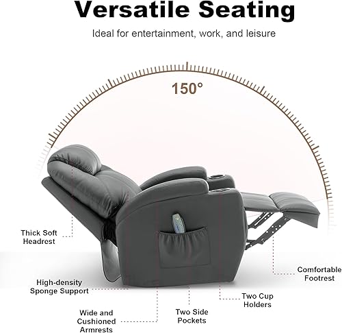 Miniatura 6 de Silla reclinable, mecedora con masaje y calor, sillas reclinables giratorias de 360 para adultos, mecedora manual reclinable con control remoto y