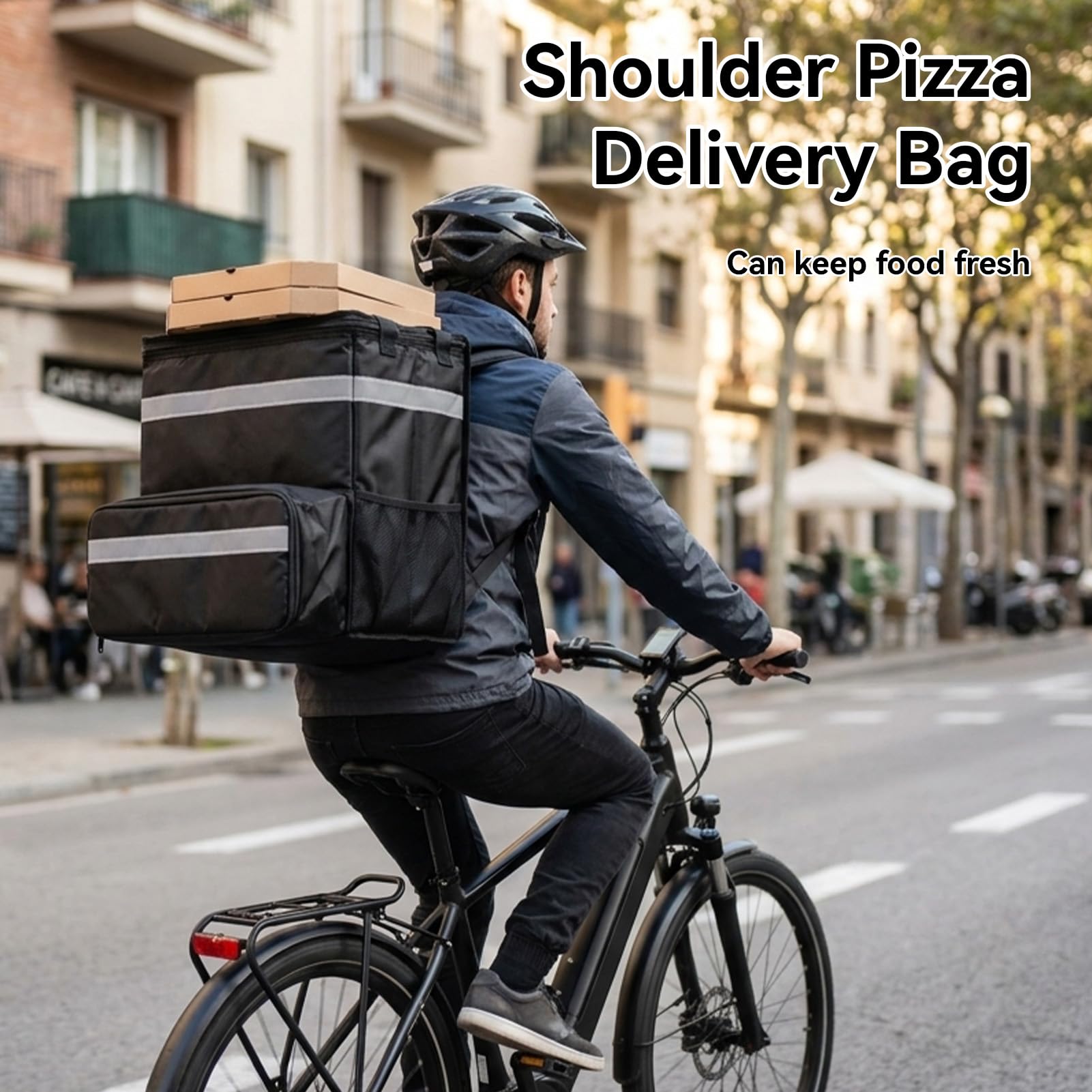 Zaino per consegna cibo, borse per consegna coibentate espandibili per bici da asporto, borsa da asporto per pizza in tessuto Oxford 1680D per bici CALDA/FREDDA