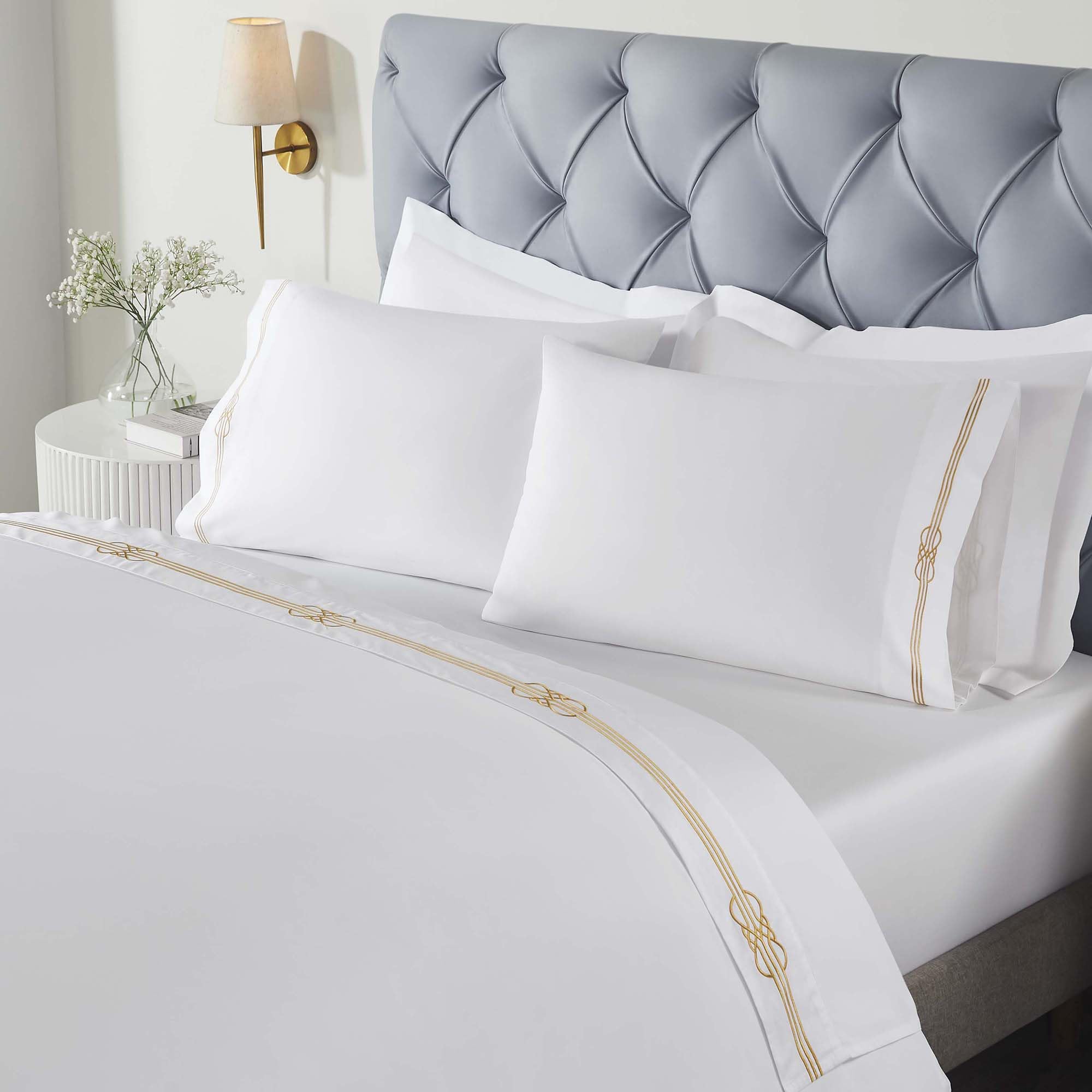 Drap-housse poche profonde et draps coton brodé pour lit double Moonlawn