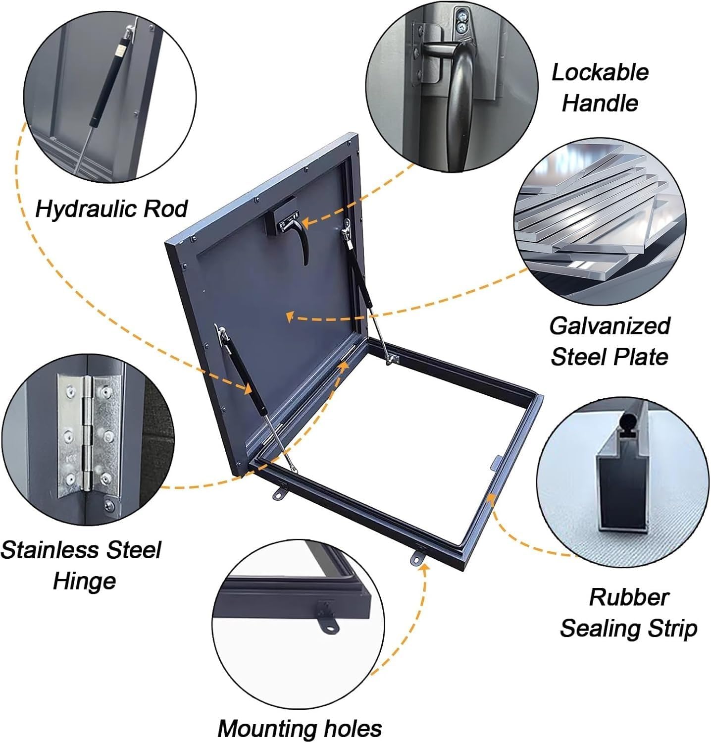 Roof Access Hatch Hardware & Weather Covers for 22-36" Attic/Pergola/Celler Doors, Square Galvanized Powder Coated Steel, Includes Screws - Durable & Secure Access Solution