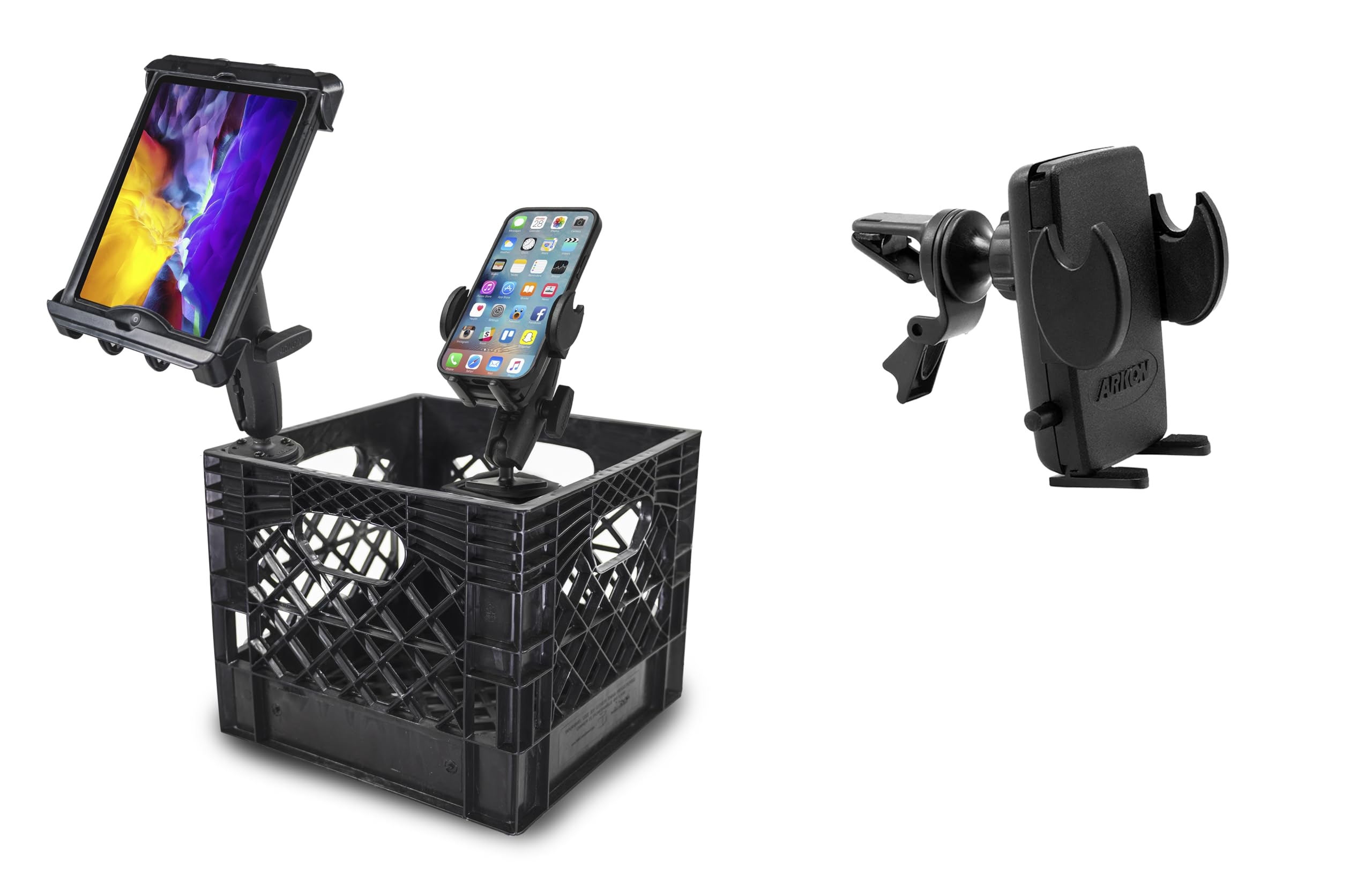 AutoExec Milkcrate Vehicle and Mobile Office Work Station with Phone Mount, Tablet Mount and Phone Vent Clip