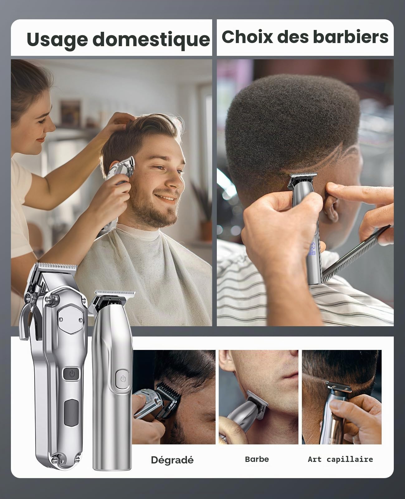 Romanda Tondeuse cheveux professionnelle， tondeuse à cheveux sans fil pour hommes, 1*tondeuse cheveux 1*tondeuse barbe, affichage LED, tondeuse rechargeable 2000mah (Gris)