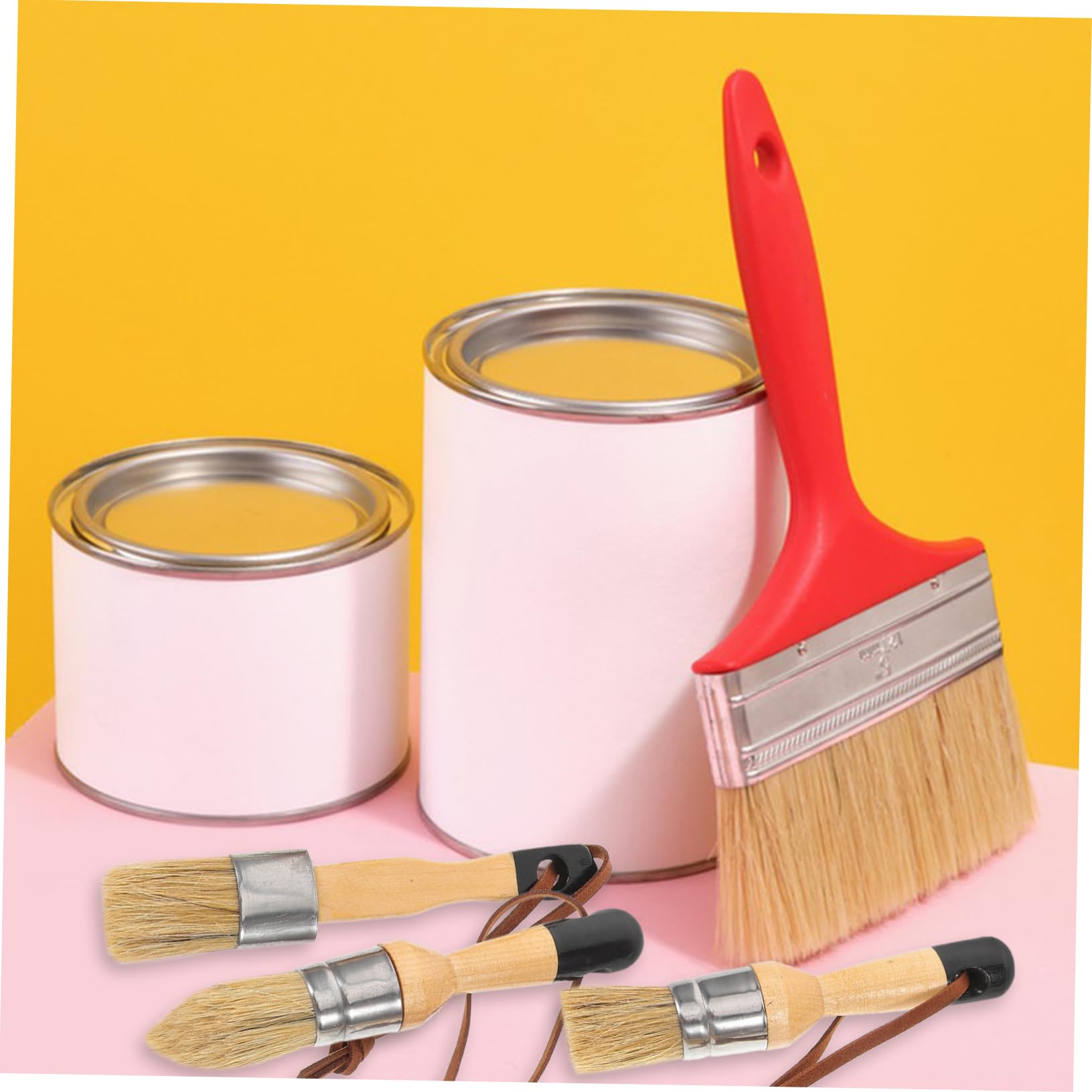 NUOBESTY 2 Series Juego De Pincel De Cera Pintar Casa Disco Oscuro Cuadro Pinceles Interior Artesanía Redondo Equipo Mate Mancha Tiza Brocha De Madera 3 Piezas*2