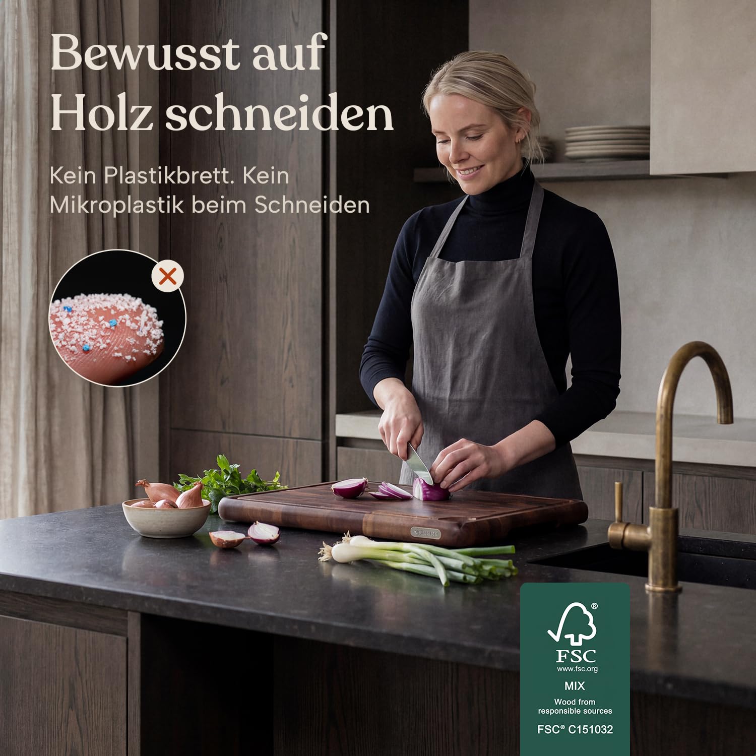 Schneidebrett Walnussholz 43x33x3 cm Stirnholz Hackblock | Tiefe Saftrille, Rutschfeste Füße, Lebensmittelechtes Öl, Nur Handwäsche, Servierbrett