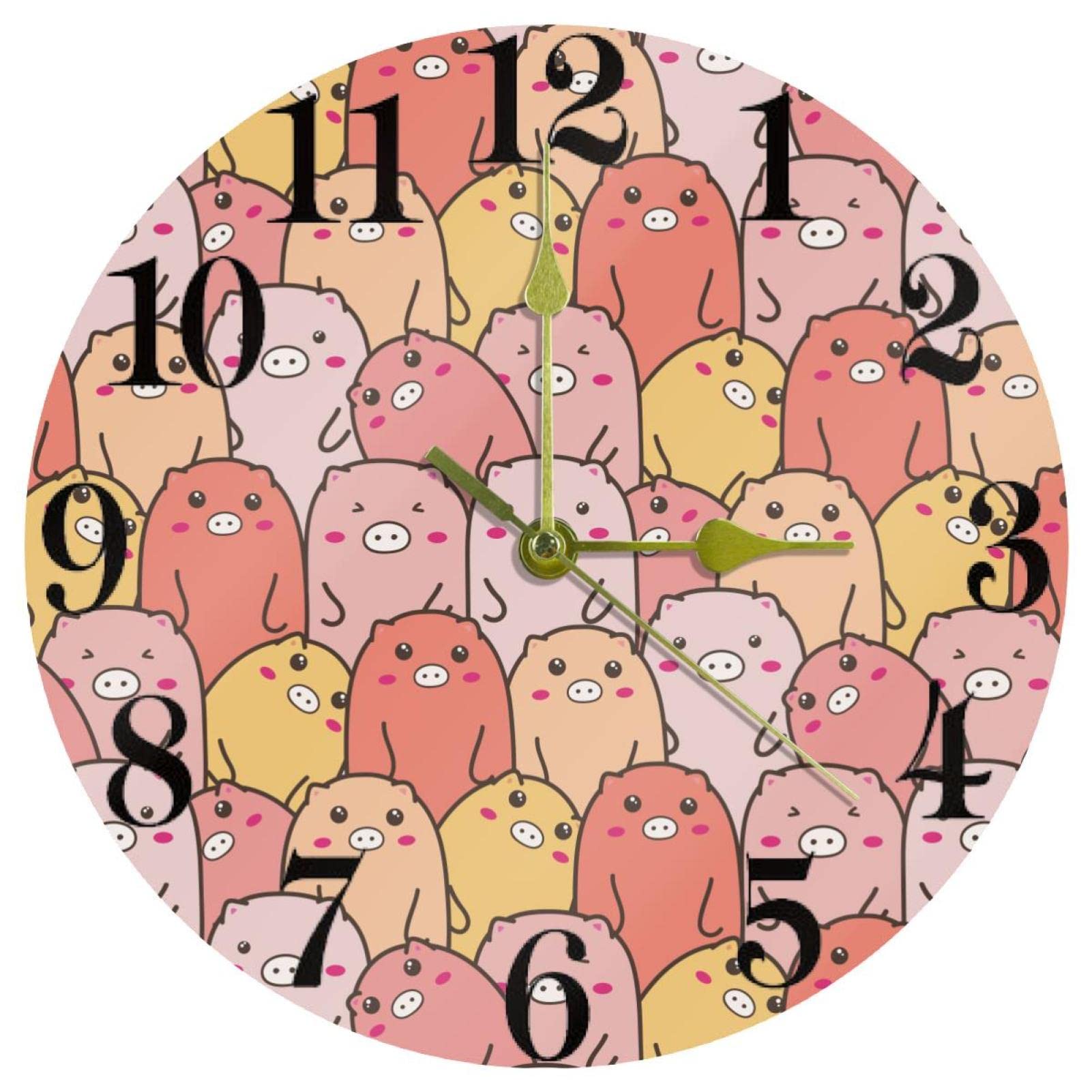Horloge murale ronde à quartz de 25,4 cm motif cochons rose corail