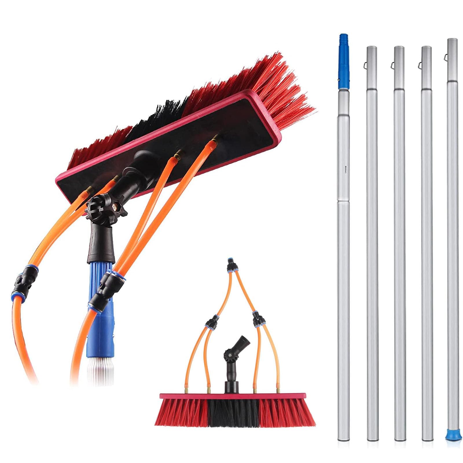 Exble - Kit per la pulizia delle finestre con spazzola, ideale per pannelli solari e alti, non lascia aloni, facile da raggiungere, per uso domestico ed esterno e leggero.