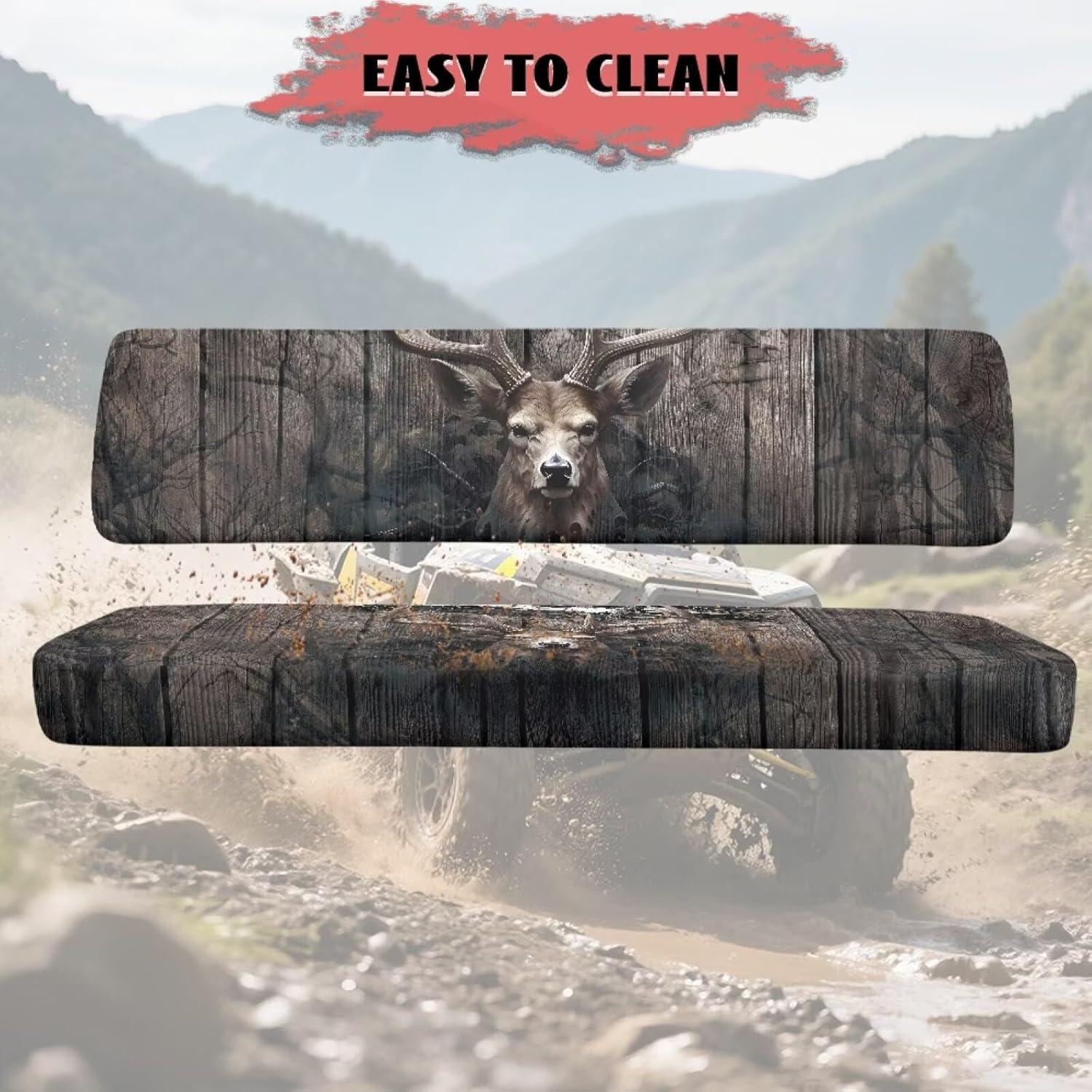 Deer Wood Print UTV Seat Cover Replacement UTV Bench Seat Covers Compatible with Kawasaki Mule 300 3010 3020 4000 4010 2001-2023, Easy to Install