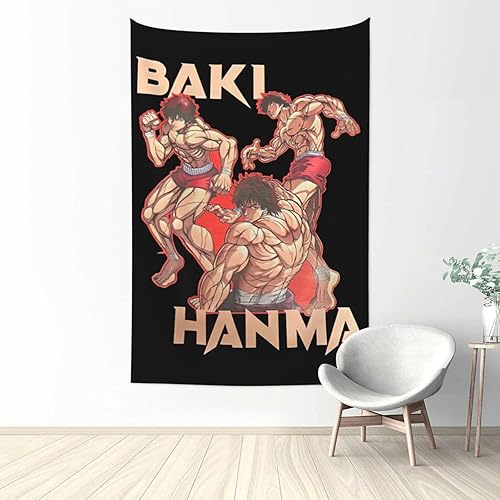 Miniatura 2 de Tapiz de anime Baki The Grappler para dormitorio, sala de estar, arte para el hogar, decoración colgante, manta tapices de 60 x 40 pulgadas
