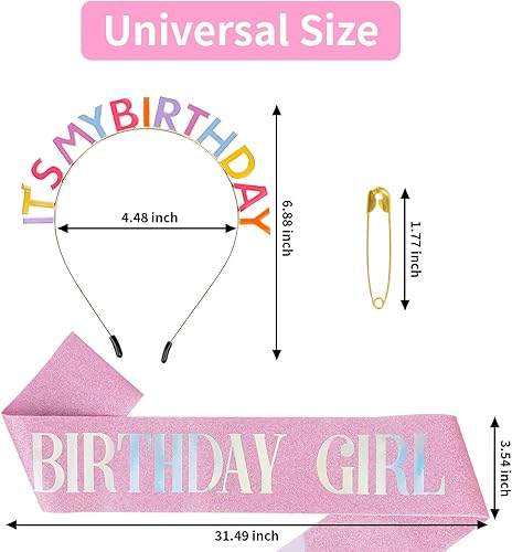 Miniatura 4 de Diadema de feliz cumpleaños con banda para niña, tocado de cumpleaños para mujer, diadema de cumpleaños con texto en inglés "IT'S MY BIRTHDAY" para