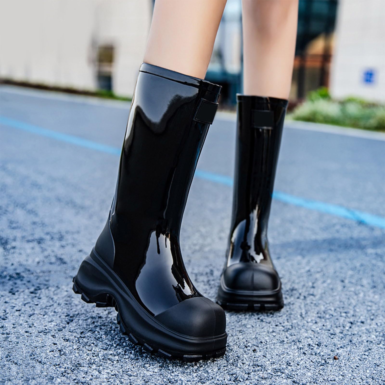 Generisch Regenstiefel Plateau Damen Halbhoch Gummistiefel Frauen Halbe Leicht Women Gummi Stiefel Sommer Lack Gummistiefel Für Frauen Wasserstiefel Regenschuhe Gartenarbeit Gummistiefeletten