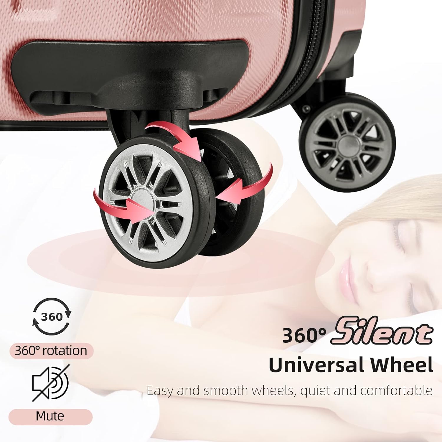 review Melalenia ABS Hardside Carry On Luggage, Suitcase with Double Spinner Wheels,TSA Luggage Locks Airline Approved(20 Inch,Pink)