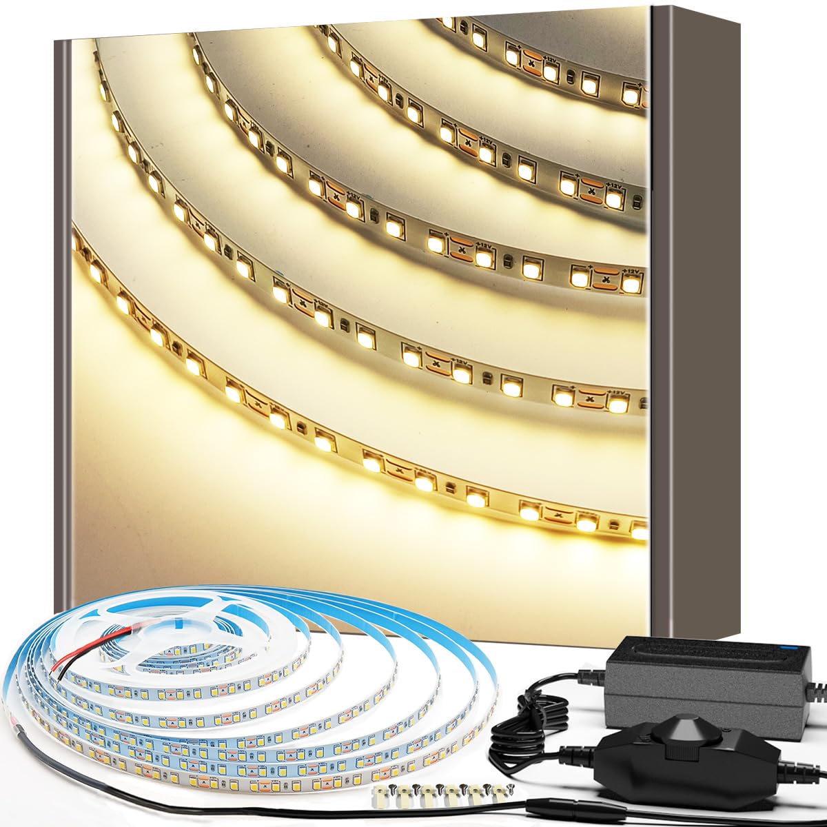 Homina H 3000K Homina Led Strip Lights, 16.4Ft/5M 600 Leds 24W Led Light Strip, Bright Warm White Dimmable Tape Light For Indoor Use (Adaptor & Dimmer Included)