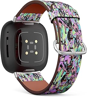 CJBROES Replacement Leather Watch Band, Compatible with Fitbit Versa 3 and Fitbit Sense of Wristband Bracelet Accessory - Watercolor Tropical Jungle Flowers Leaf