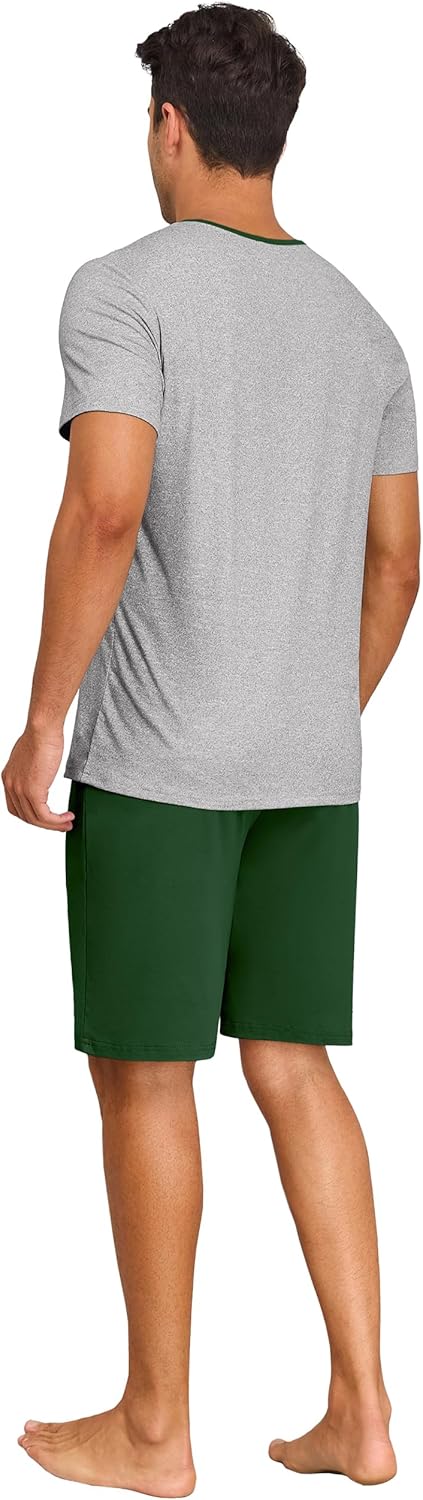 PrinStory Mens Summer Pajamas Set Lightweight Pjs Sets Short Sleeve Pajama Shorts Set Soft Sleepwear Loungewear with Pockets - Image 6