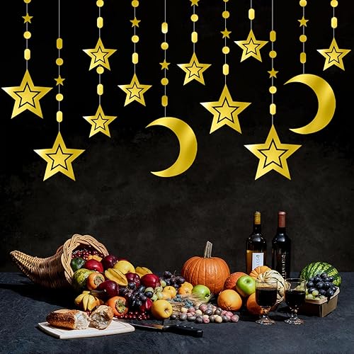 Miniatura 4 de Guirnalda dorada de decoración de fiesta de estrella-luna, 12 piezas de serpentinas colgantes de estrella, remolino de cumpleaños para niños, baby