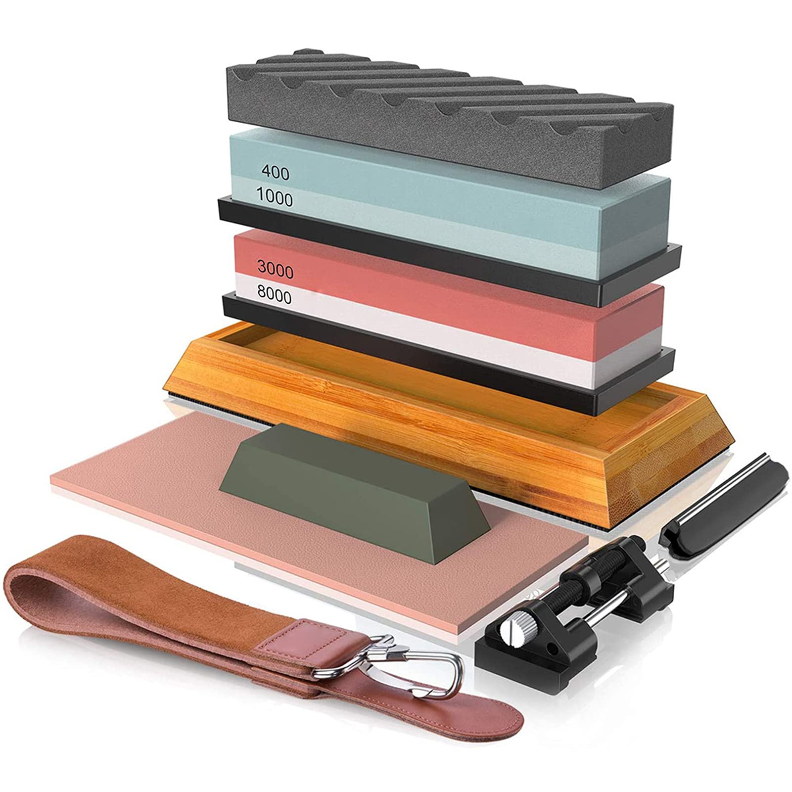 400#/1000# 3000#/8000# Premium Whetstone Cut Sharpening Stone Set Sharpener Non Slip Base Cutter Sharpener