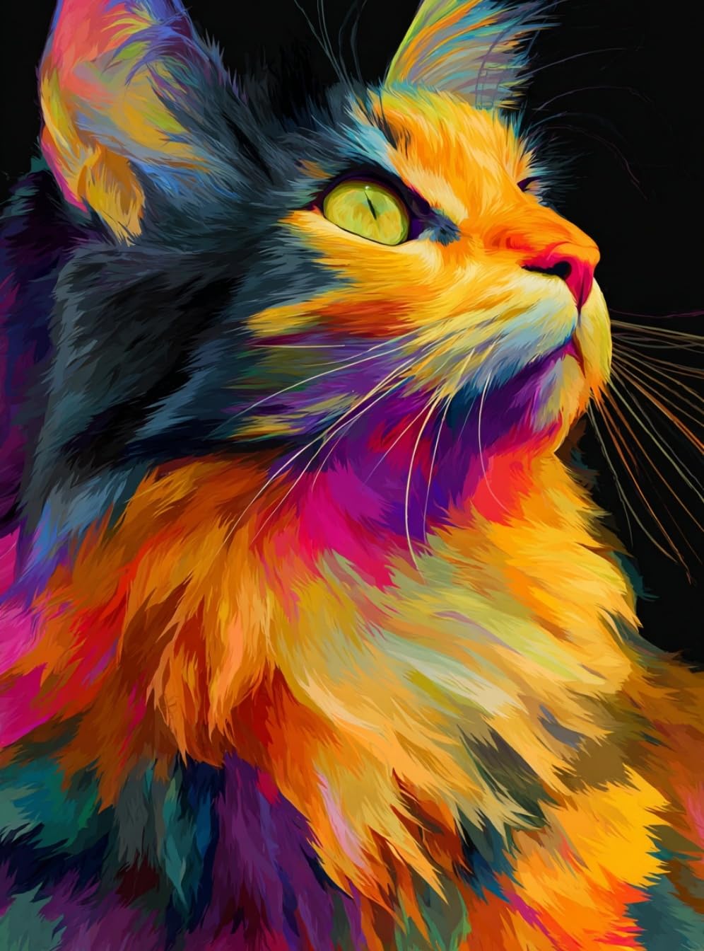 WANGWANGMIAO Paint by Numbers for Adults -Rainbow Cat-Painting by Numbers for Kids,Oil Number Painting Kits for Home Wall Decor，20x16inch，with Frame