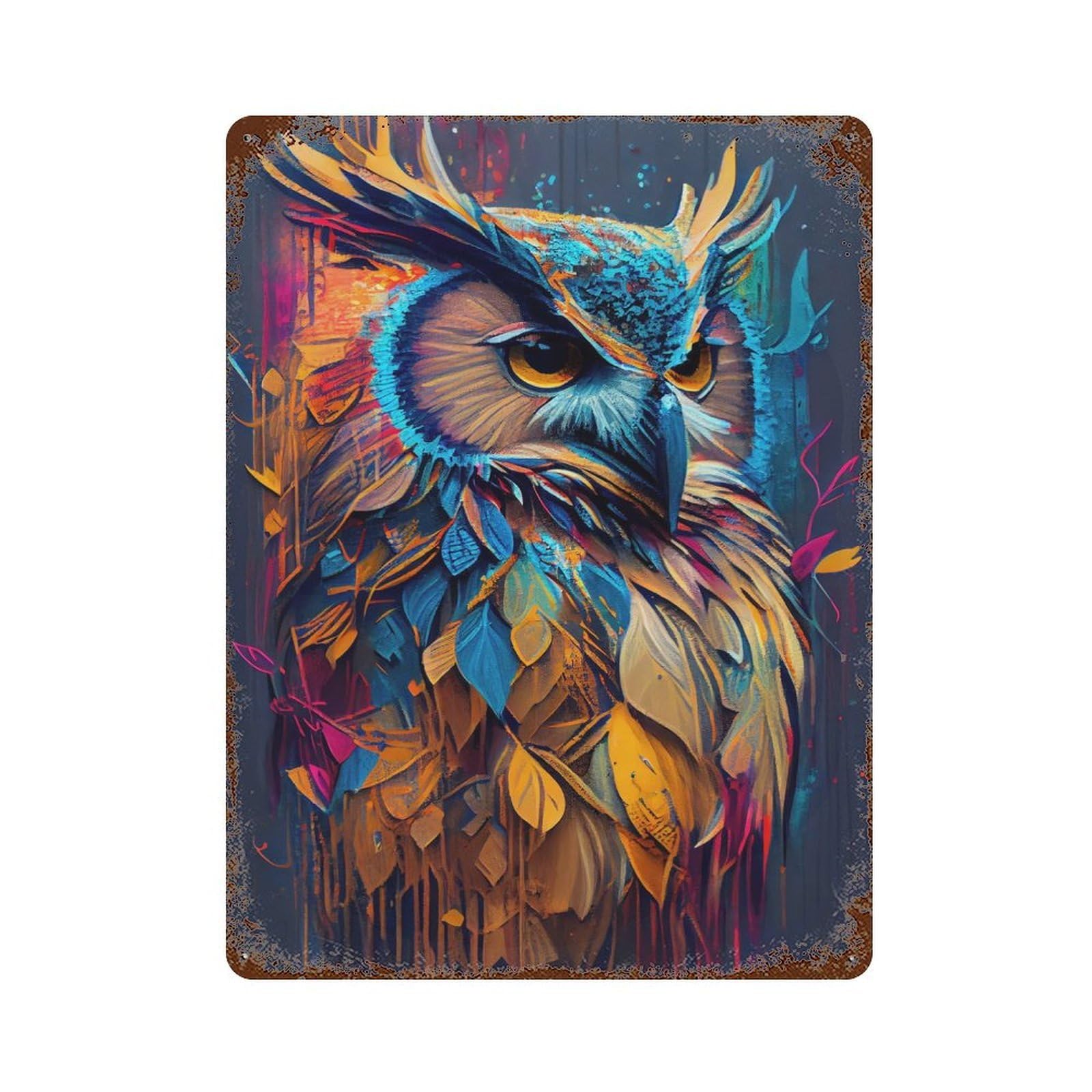 The Wise Owl Aged Metal Wall Plaque 15.7"x11.8", Industrial Home Decor for Pub, Kitchen And Man Cave Decor
