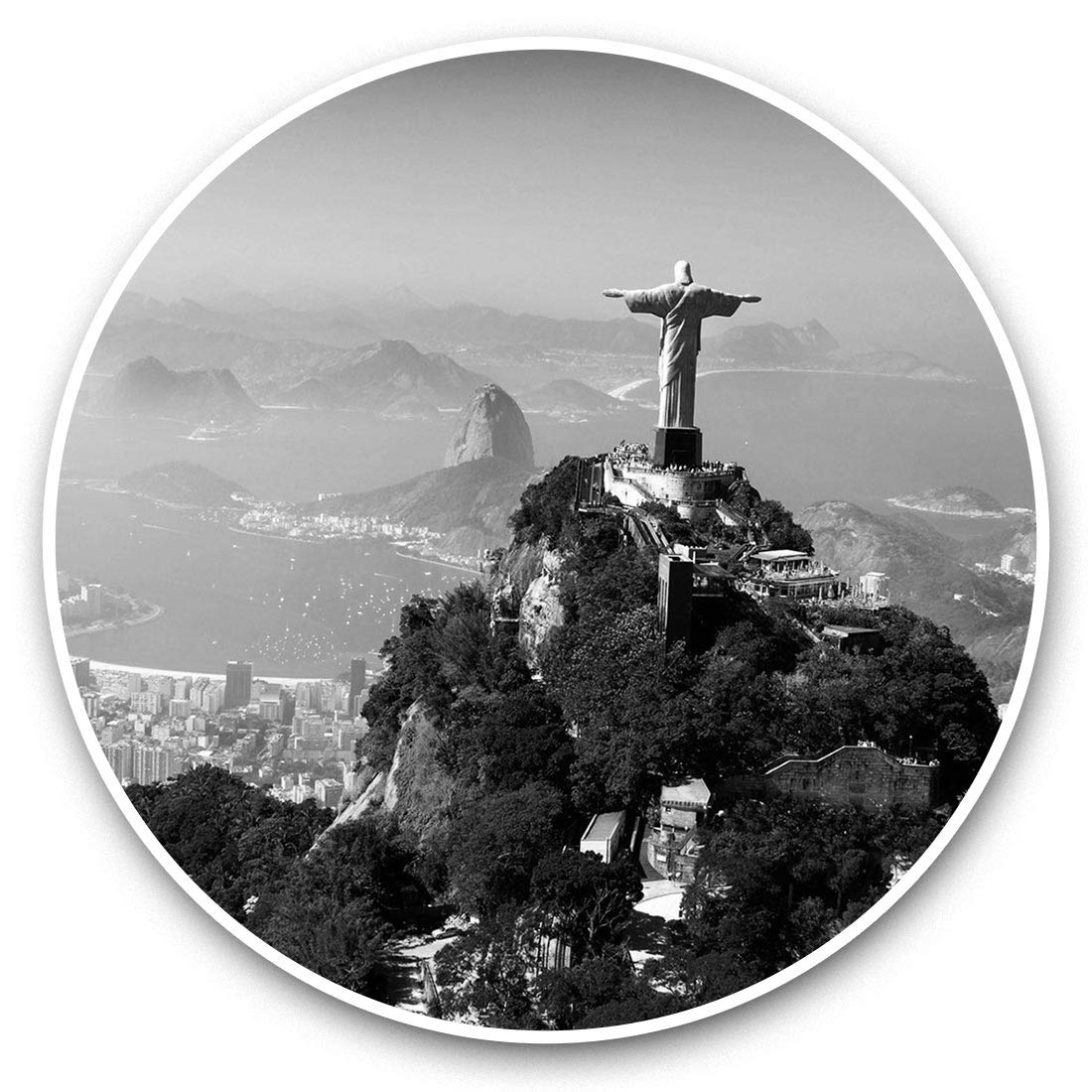 Destination Vinyl Ltd Bw Christ The Redeemer Brazil 41586 Vinyl Stickers (Set Of 2) 7.5Cm (Bw) - Christ The Redeemer Brazil Laptop Tablet Luggage Scrapbook #41586