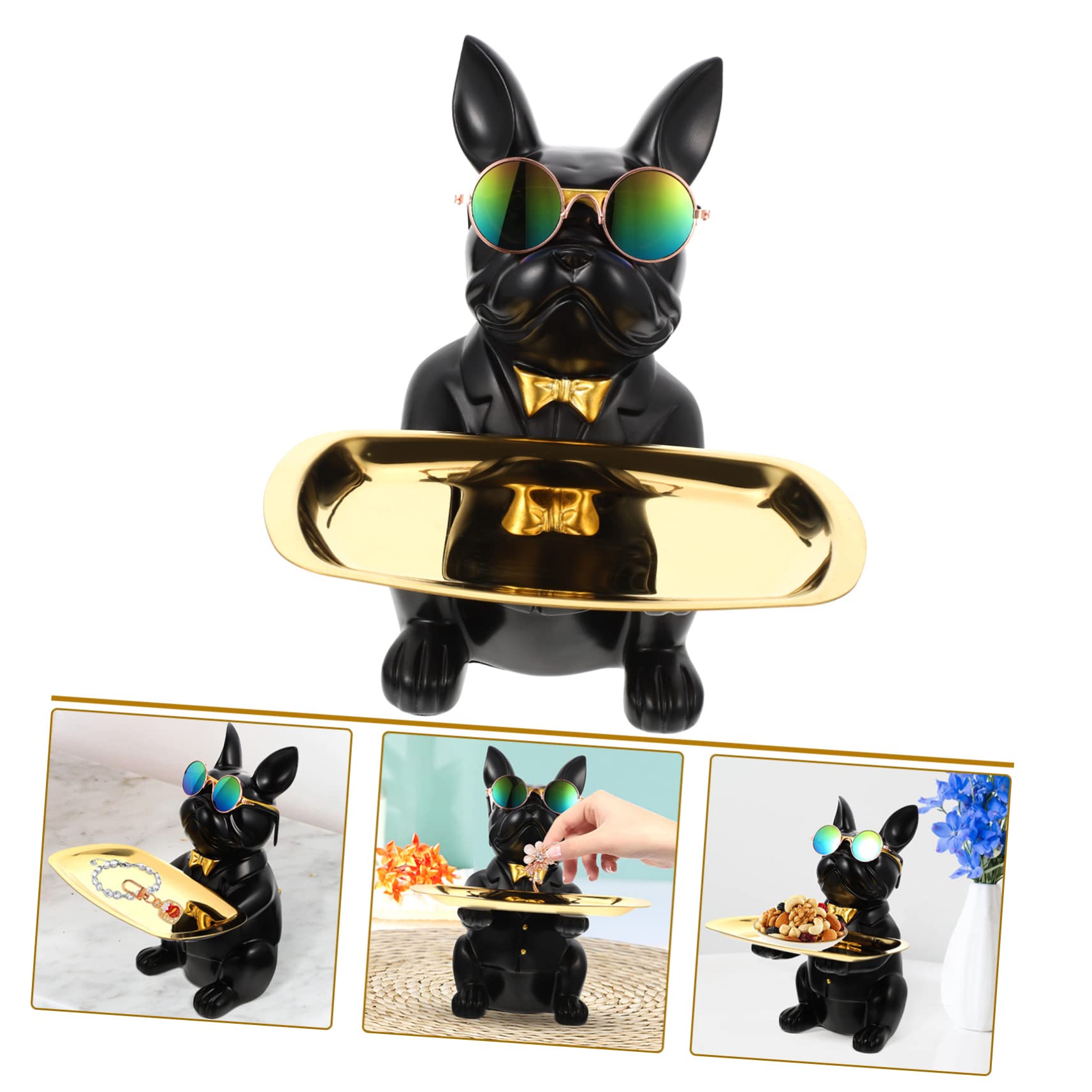 Healvian Bandeja para Llaves Multipropósito y Fácil de Limpiar Forma de Perro de Resina Sintética Negra Adecuado para Decoración Interior y Escritorio