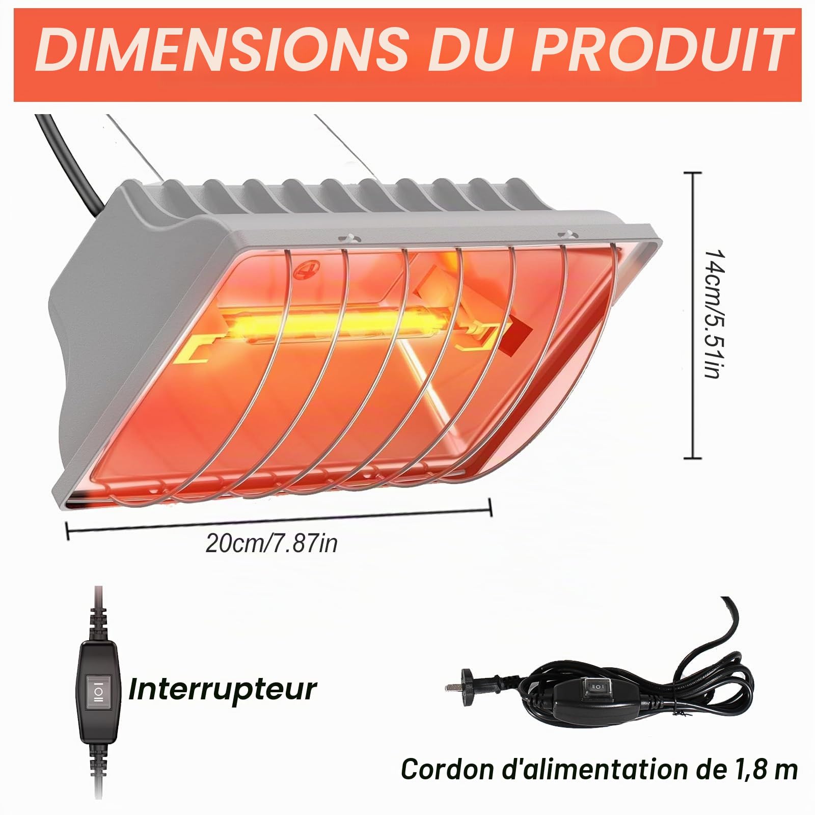 Chauffant Poussin, 250W Chauffage Pour Poulailler avec interrupteur économique, câble d'alimentation 1.8m, lampe infrarouge thermostatique automatique pour poulets, canards, chiots, animaux d'élevage