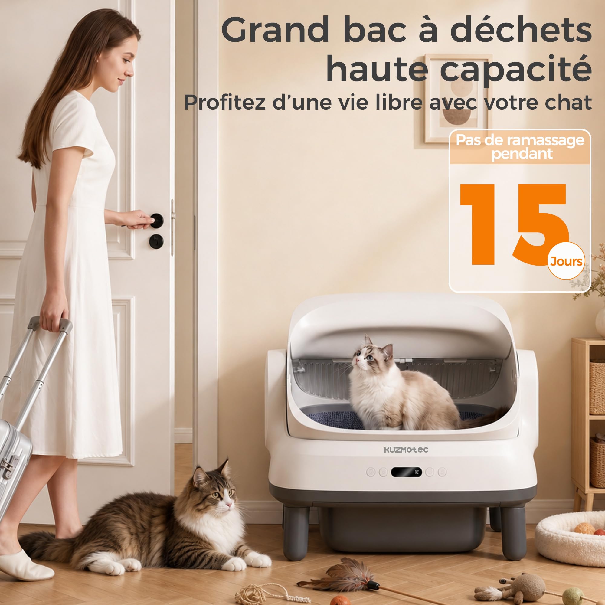 litiere pour Chat autonettoyante, Format XXXL élargi litière autonettoyante Automatique avec entrée et Sortie Facile, étanche Anti-odeurs Durable Grand Format 120L Cat Litter Box