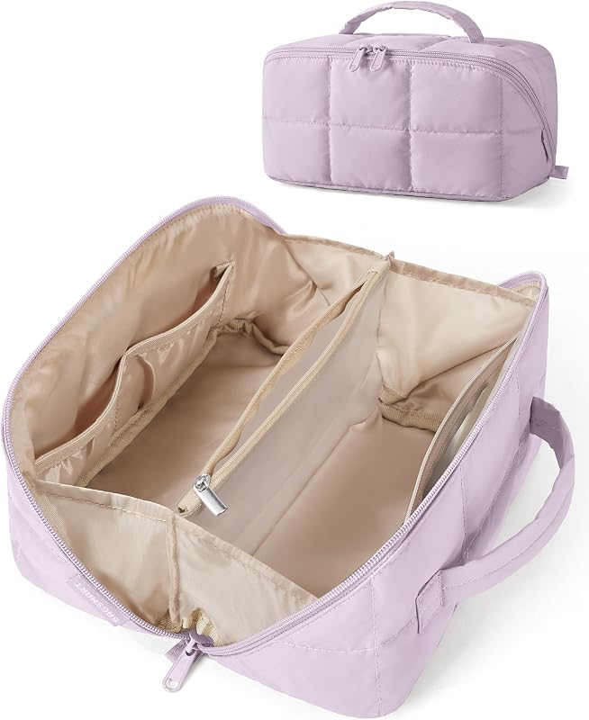 Necessaire de maquiagem BAGSMART com abertura plana, material resistente à água e zíper duplo