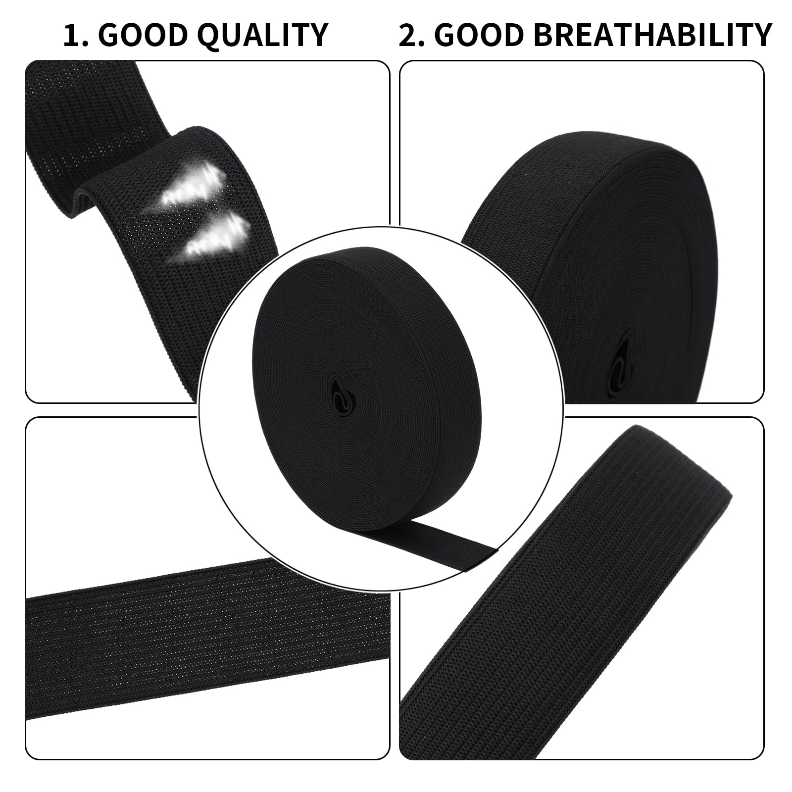 Fascia Elastica Per Cucito 25 Mm X 10 Metri – Elastico Nero A Maglia Alta Elasticità Per Pantaloni, Vestiti E Progetti Fai Da Te - 2
