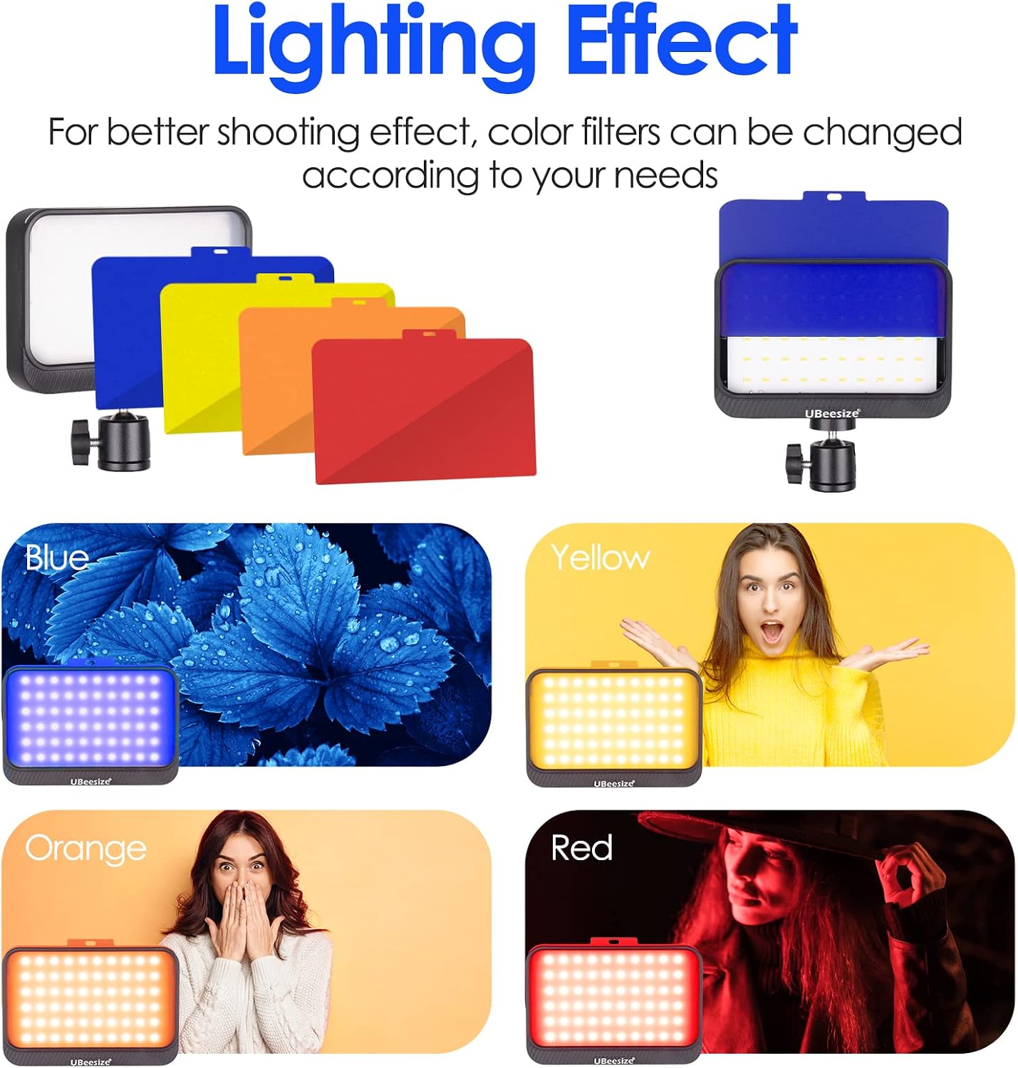 UBeesize LED Video Light Kit, 2Pcs 6000K Dimmable Continuous Photography Lighting with Desktop Tripod Stand & Color Filters for Video Recording, Shooting, Game Streaming, YouTube