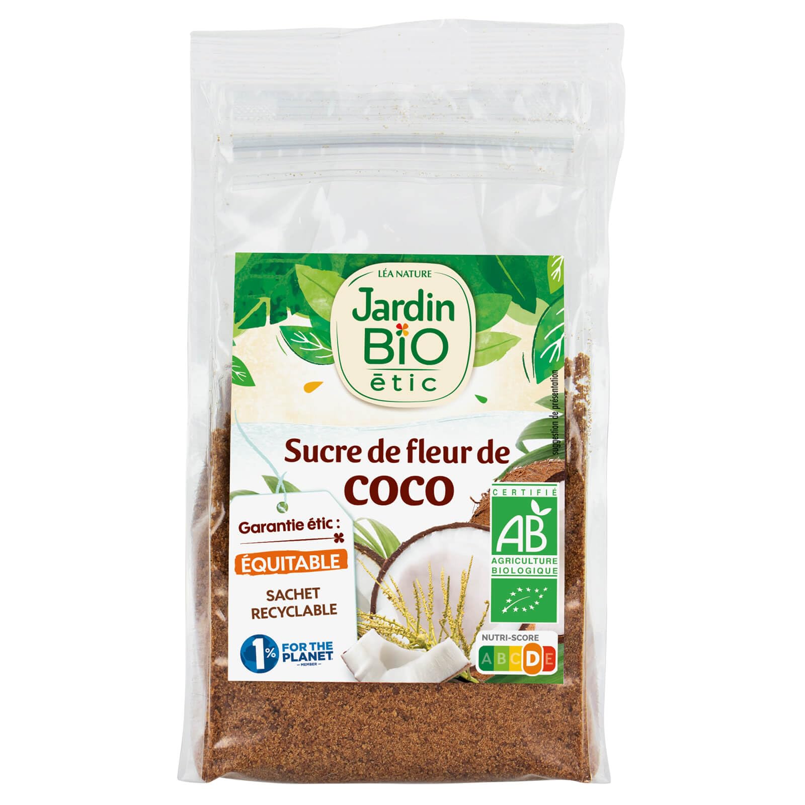 Jardin BIO étic - Sucre de fleur de Coco - bio - Sucré - Certifié AB - Sachet de 250g