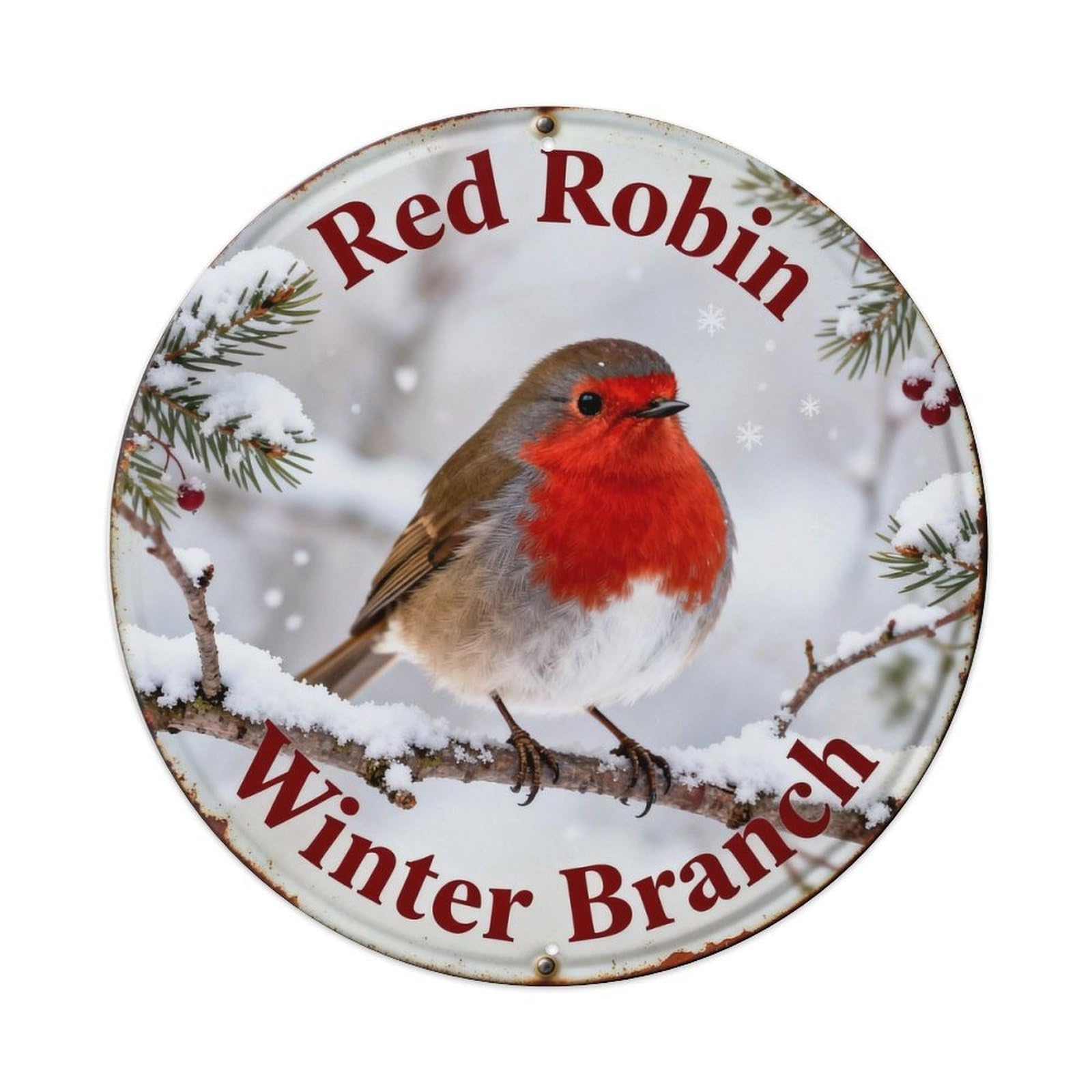 Red Robin Winter Branch Metal Tin Sign Plaque