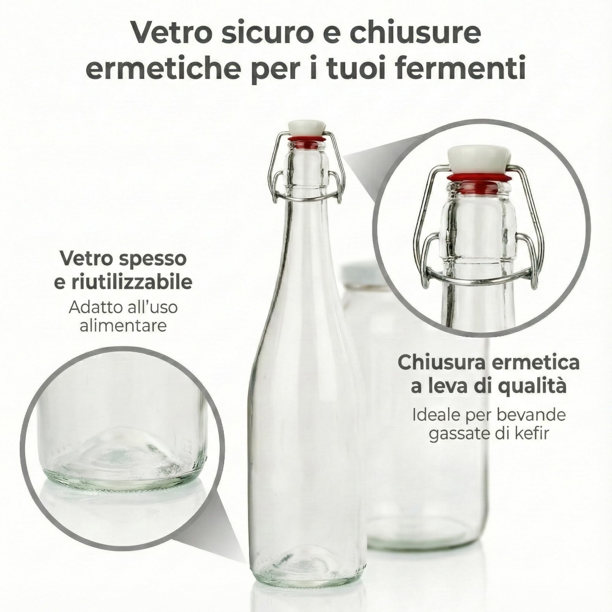 myFERMENTS - Kit Produzione Bevande Artigianali | Barattolo Vetro 2L | 3 Bottiglie Ermetiche 750ml | Imbuto e Mussola | Adatto per Birra, Liquori, Kombucha, Kefir | Trasparente, Vetro