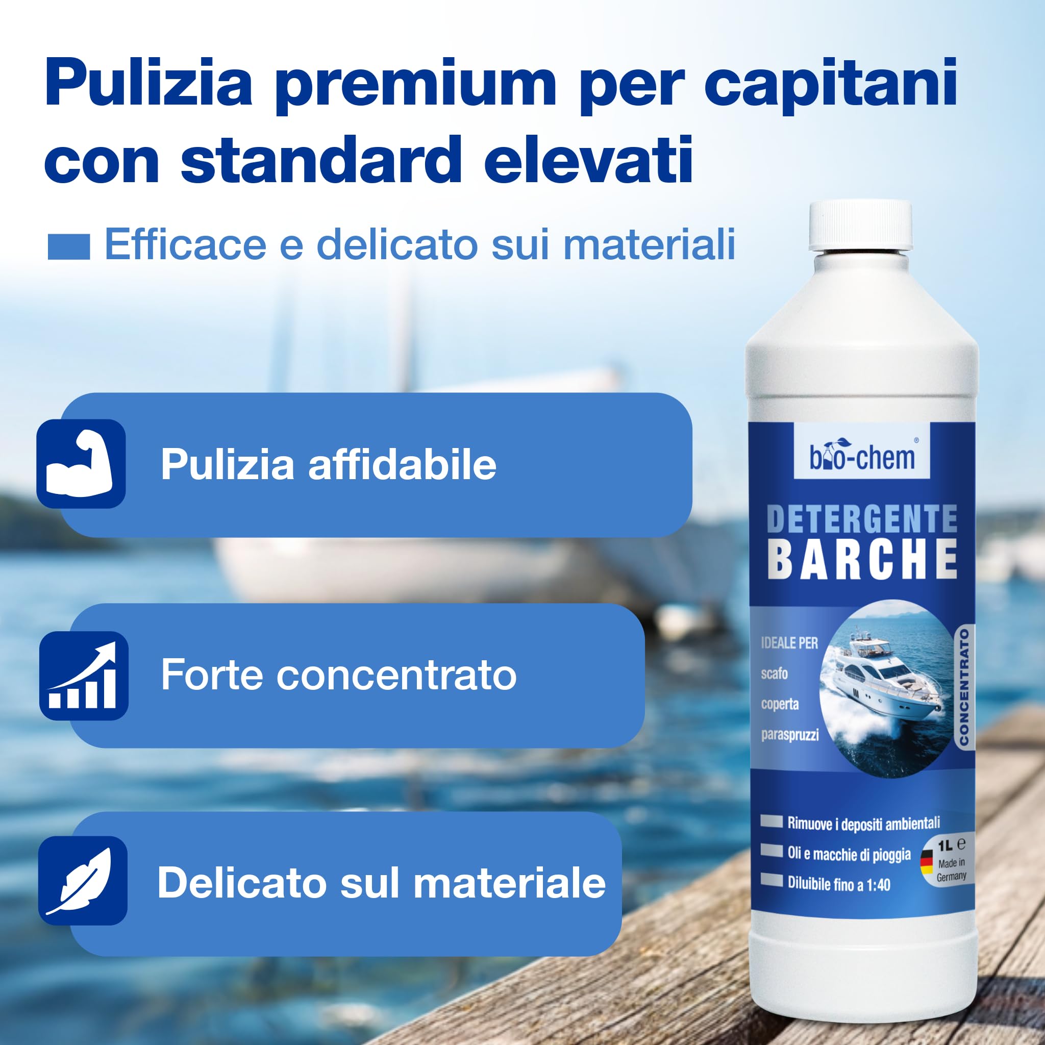 bio-chem - Detergente per imbarcazioni - Detergente per la Manutenzione dello Scafo di Barche, Yacht e Kayak - Soluzione per la Pulizia dei gommoni