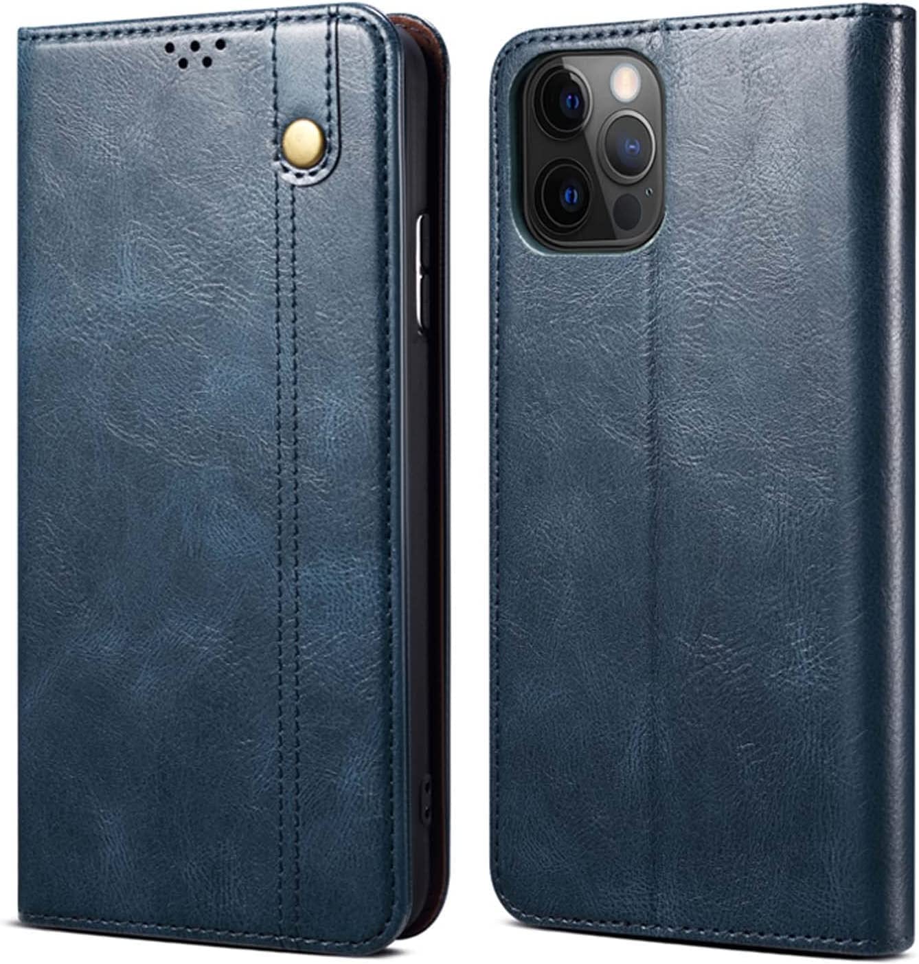 Funda para iPhone 14 Pro de cuero azul con soporte Stend de 6.1 pulgadas 8