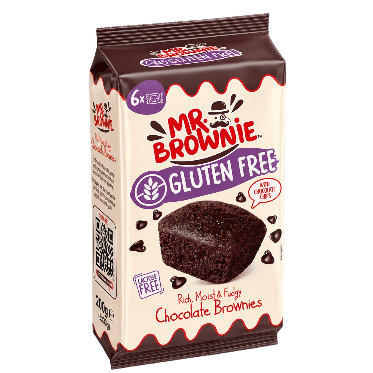 8X Mr. Brownie Brownies Gluten Free Tortine al Cioccolato con Gocce di Cioccolato Belga Senza Glutine 150g