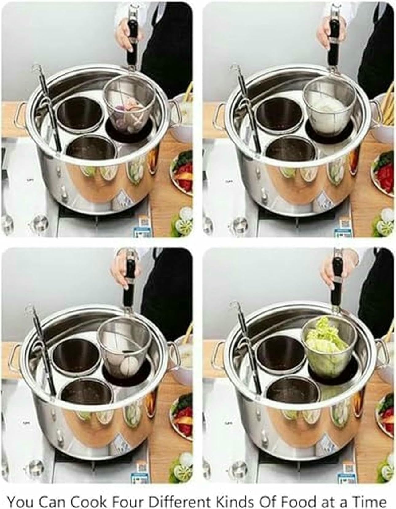 Pasta para Pasta De Acero Inoxidable 5 Agujeros con Cesta Coladora, Olla De Olla para Cocinar Pasta, Fideos, Verduras Y Albóndigas para El Hogar, Cocina, Restaurante, Herramienta~/
