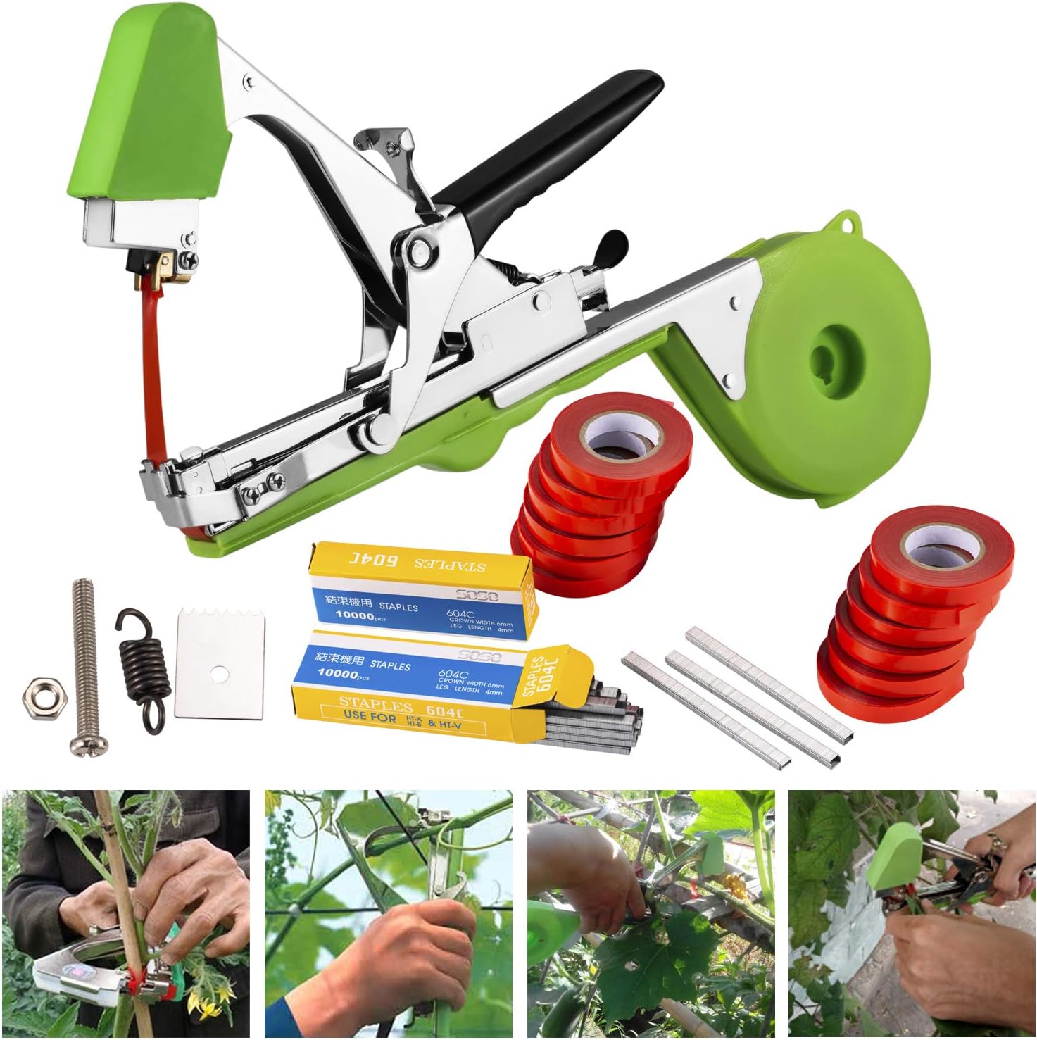 HENUO Tying Machine for Plant and Garden Plant Tapetool Tapener with 12 Rolls Tape Set for Vegetable, Grape, Tomato,Cucumber, Pepper and Flower