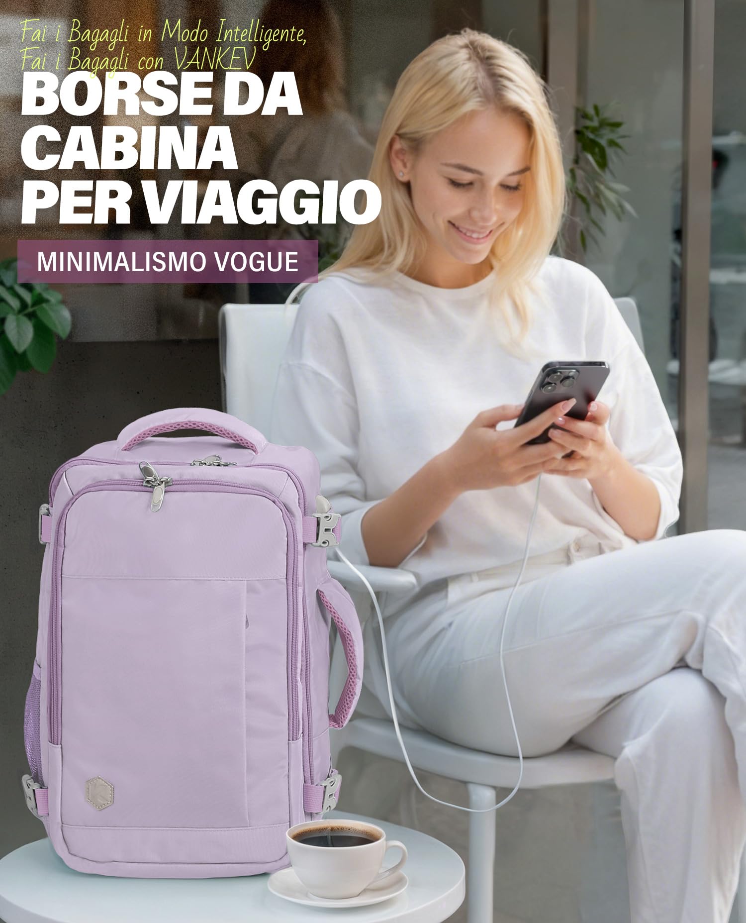 Backpack Ryanair Easyjet Light Purple 20L/30L - Dettaglio