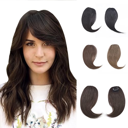 Brocha para el cabello S-noilite con clip de cabello humano para mujer, flequillo francés, flequillo falso #1B, flequillo negro natural, 0.49oz,