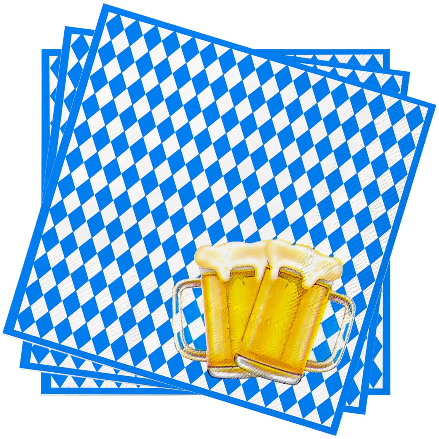 Oktoberfest Servietten – Blau-weiß Kariert Mit Bayerischer Flagge, 40 Stück, 33 X 40 Cm, Für Partys & Feste