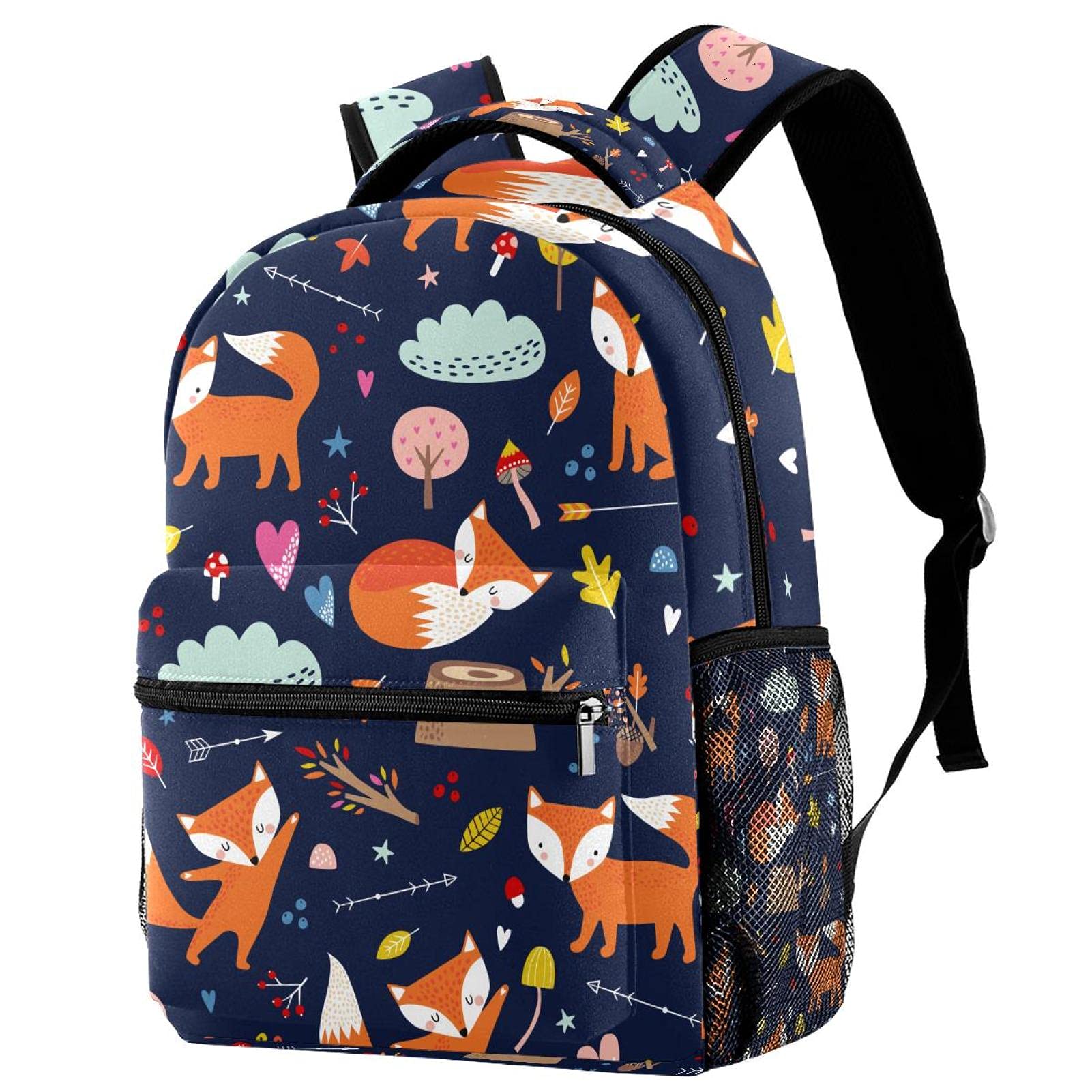 Sac à dos de voyage violet enfant avec porte-bouteille, cartable campus motif renard