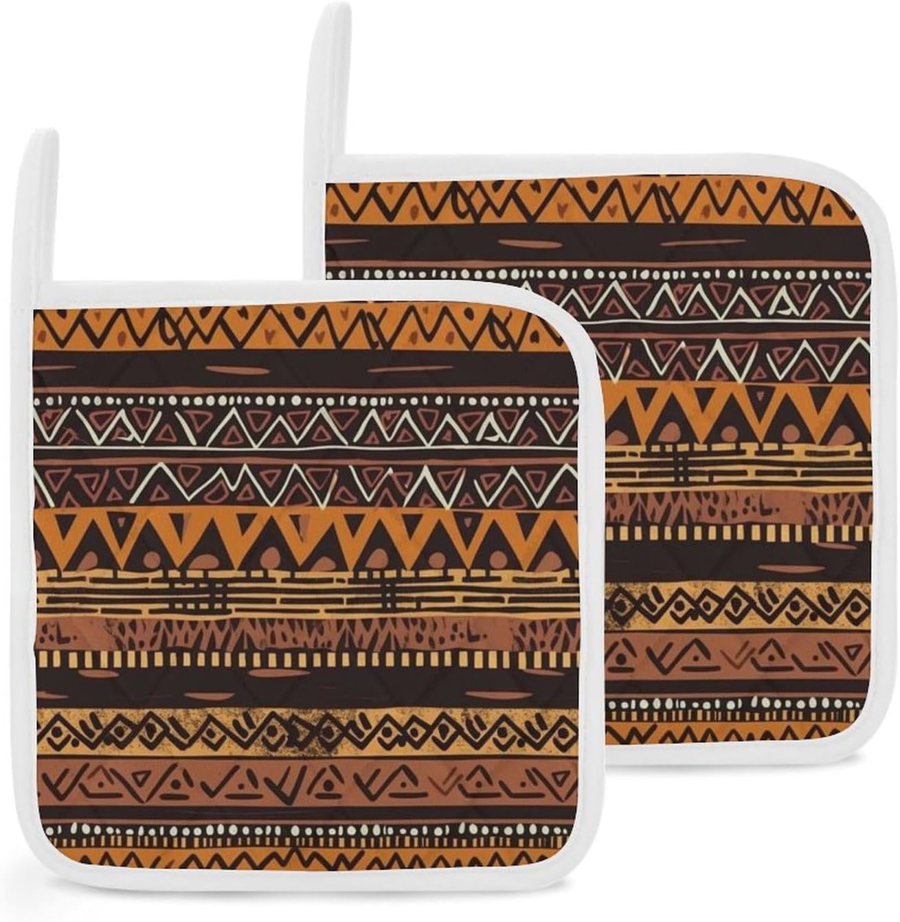 Pot Holder Set of 2 African Mud Cloth Tribal Printed Potholders for Kitchens Heat Resistant & Non Slip Potholders for Kitchen Cooking Baking BBQ