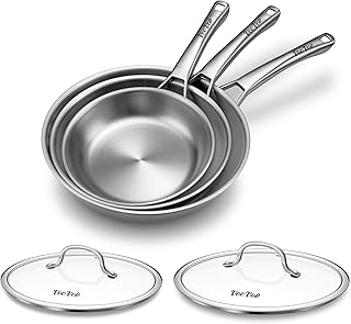 Tri-Ply Stainless Steel Frying Pans Set with Lid,P...