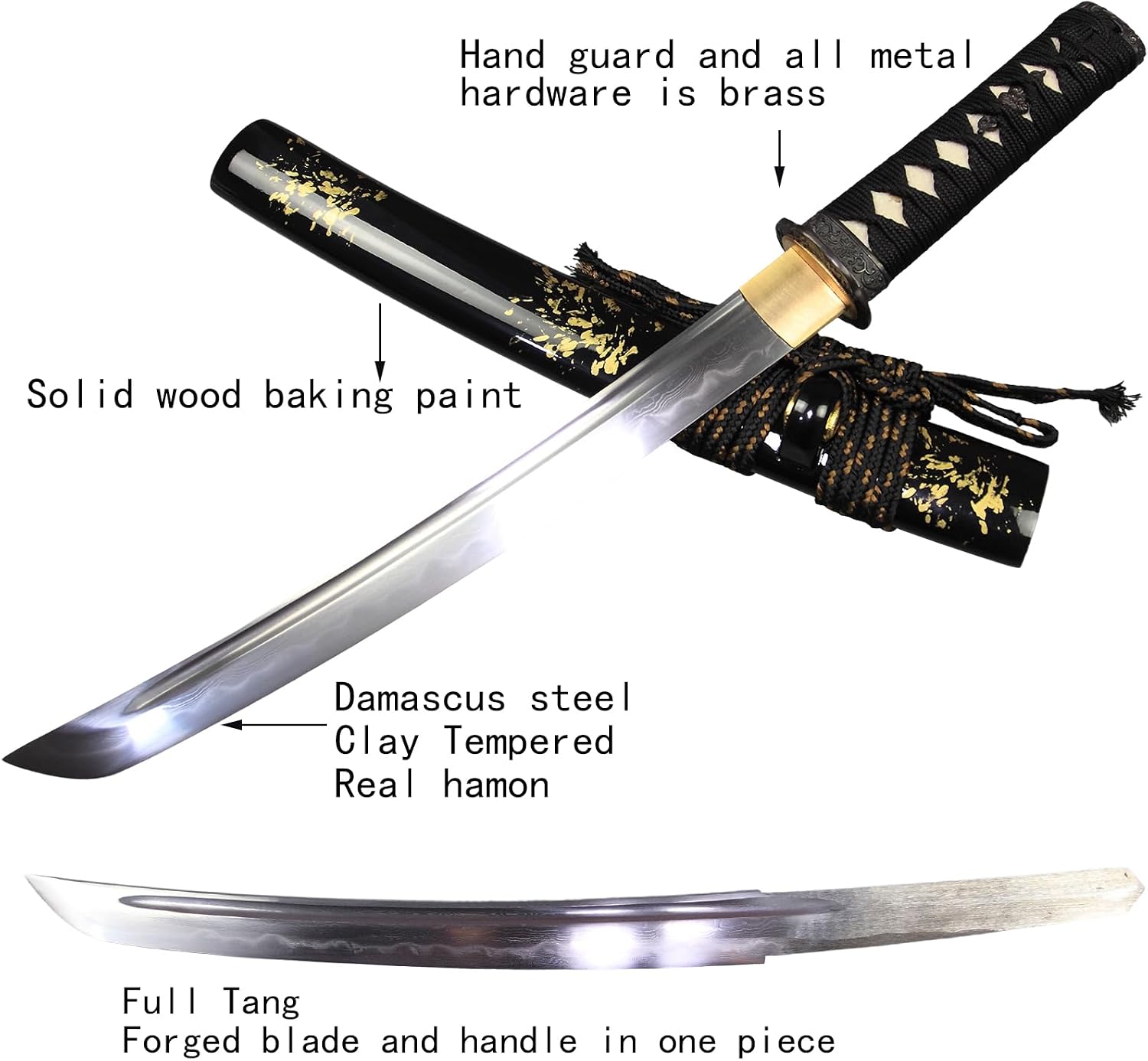 Japanese Tanto Handmade Damascus Steel Clay Tempered Sharp Short Katana Sword 20 Inch