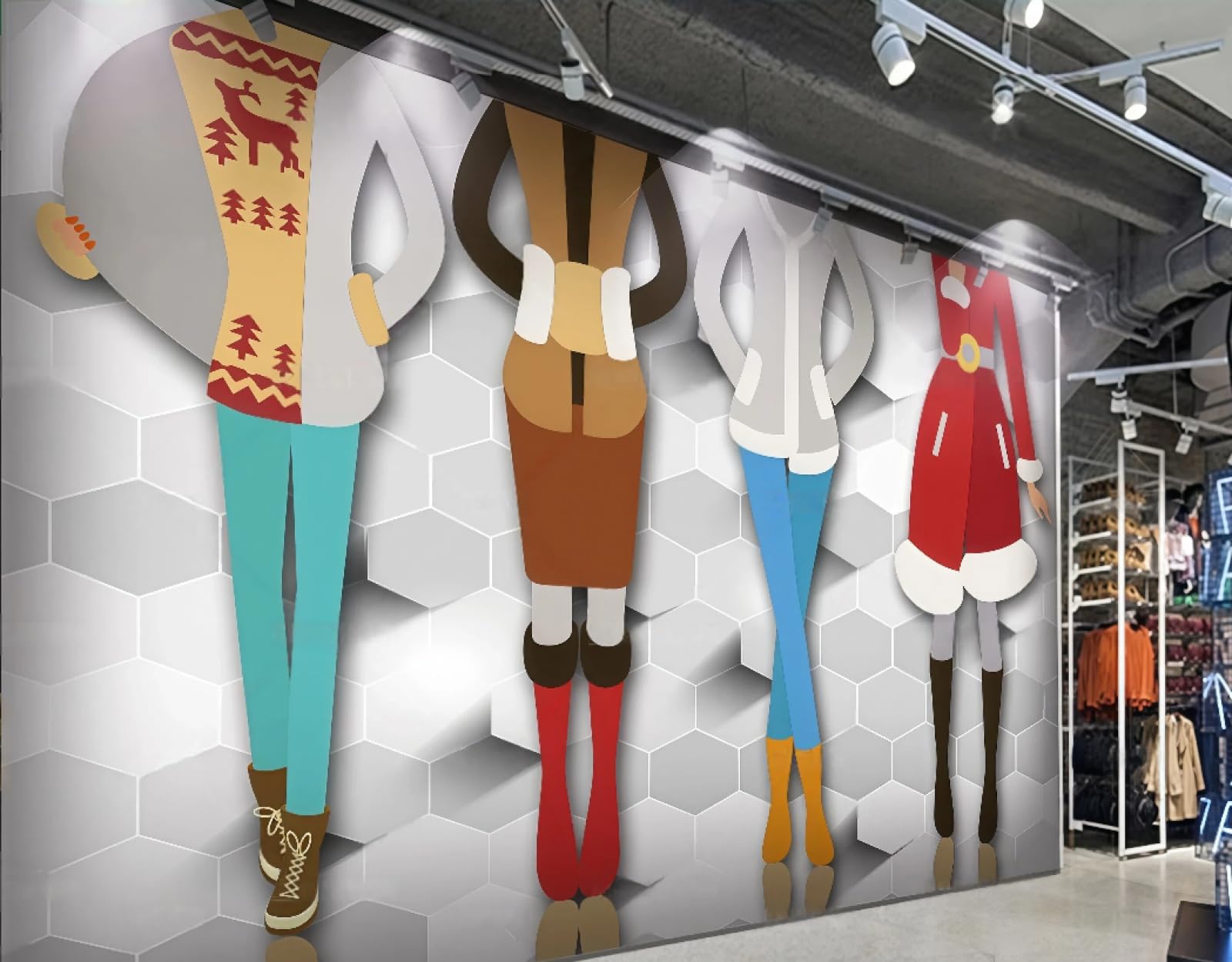 XDOUBAO Wallpaper Fashion Hand-Painted Clothing Store Shopping Mall Lobby Leisure Afternoon Tea Western Restaurant Background Wall Wallpaper Coffee Shop Mural,3D,350x245cm