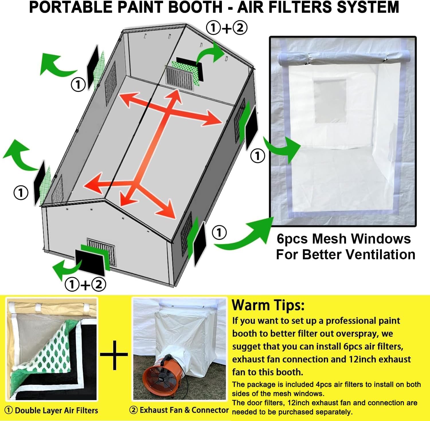 CooTentler Rainproof Portable Paint Booth 20X12X10FT Spray Booth with 4pcs Double-Layer Air Filters & Floor for Painting Cars, Auto Parts, Big Furniture and Other Items (White)